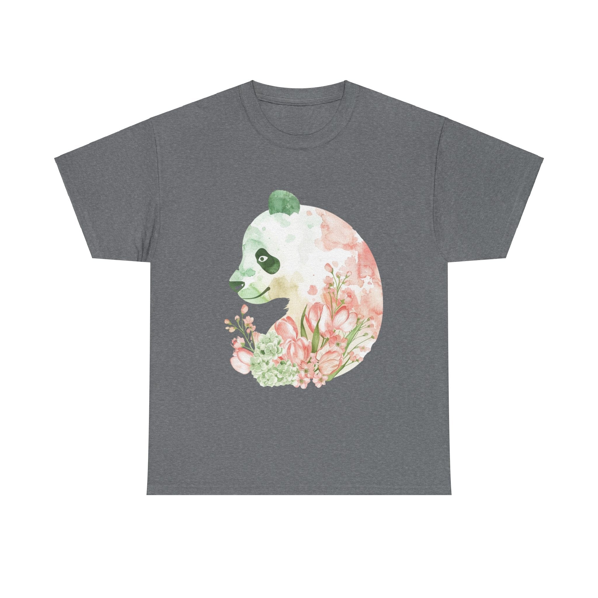 Printify T-Shirt Graphite Heather / S Floral Panda Silhouette Unisex Heavy Cotton Tee