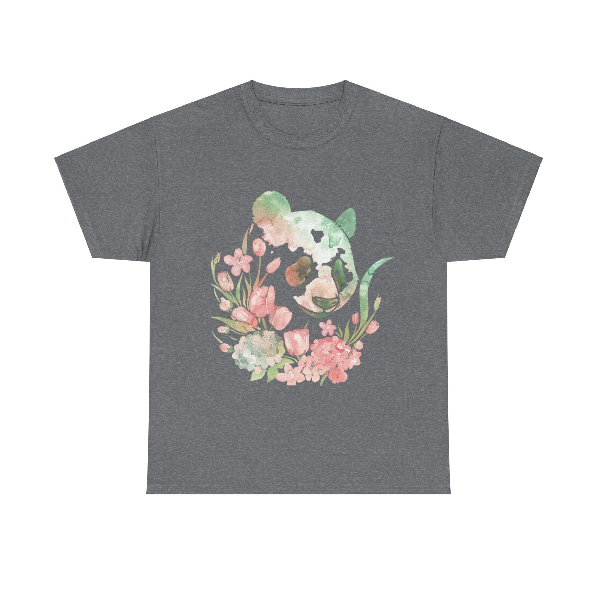 Printify T-Shirt Graphite Heather / S Floral Panda Unisex Heavy Cotton Tee