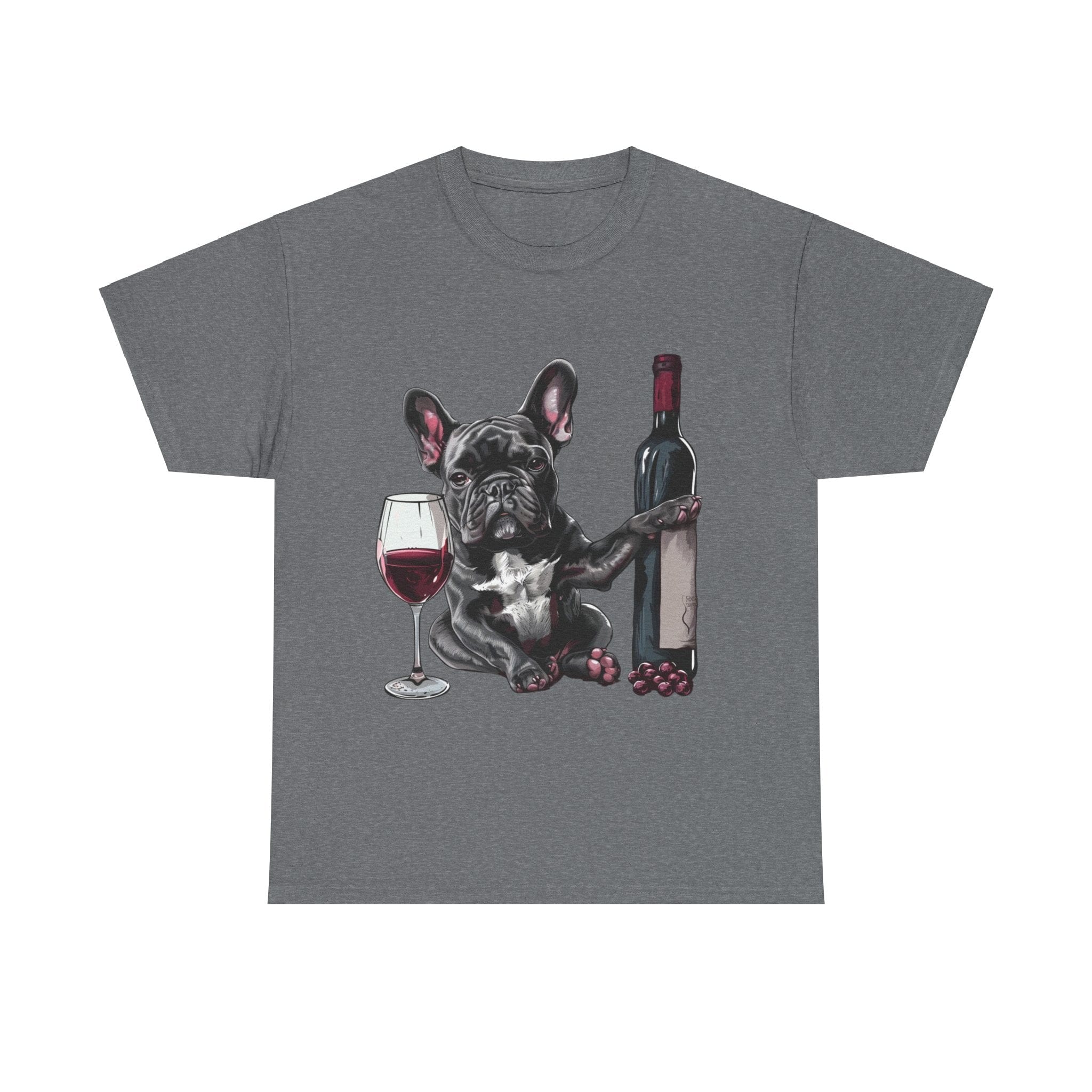 Printify T-Shirt Graphite Heather / S French Bulldog with Wine and Raspberries – Unisex Graphic Tee