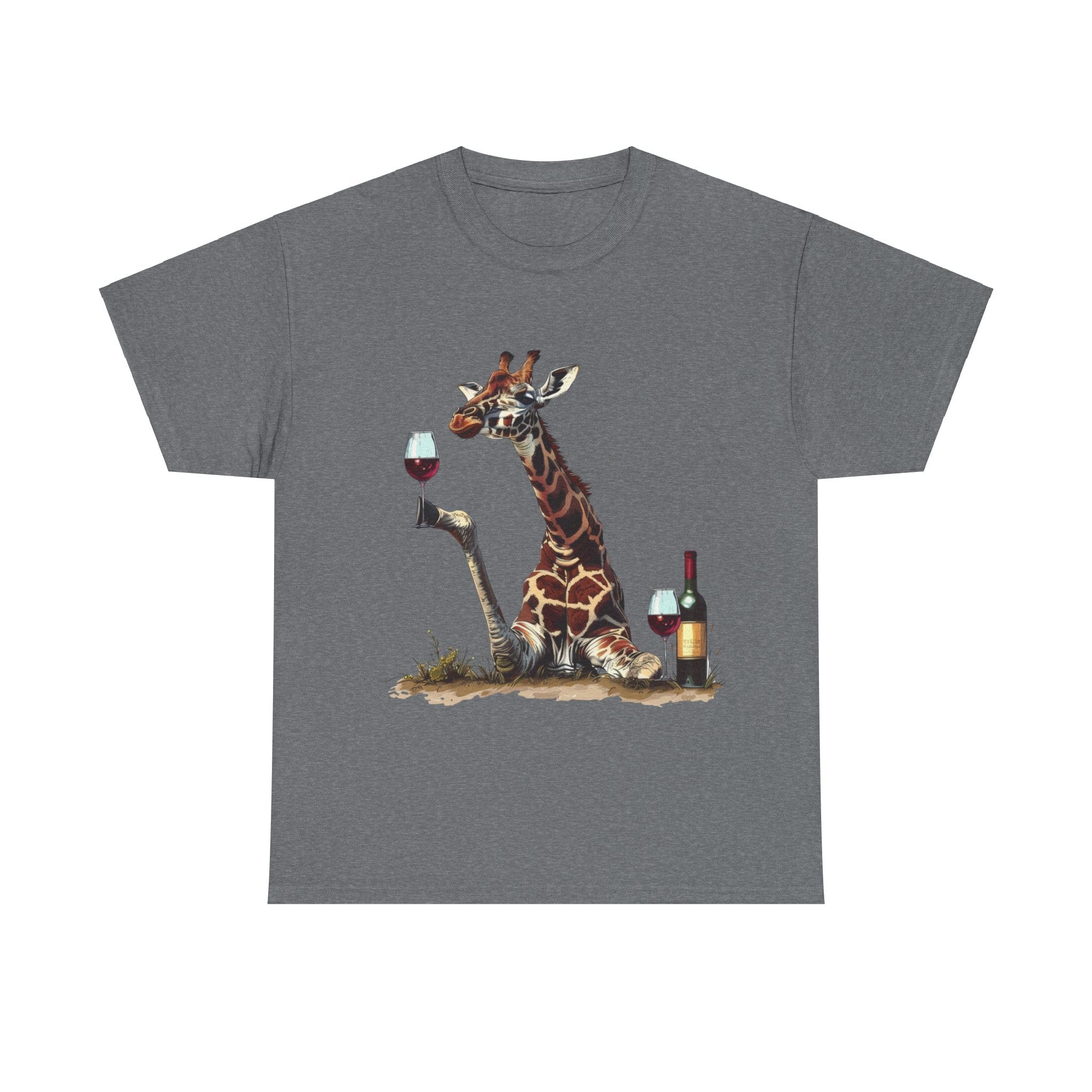 Printify T-Shirt Graphite Heather / S Giraffe Wine Connoisseur Unisex Cotton Tee