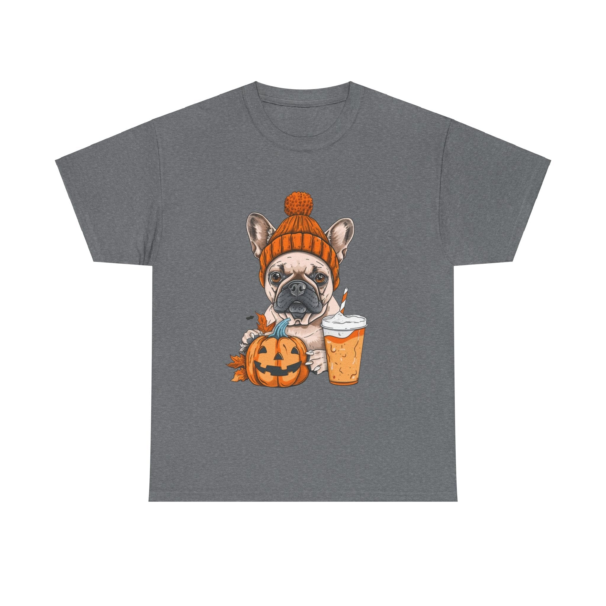 Printify T-Shirt Graphite Heather / S Pumpkin Spice Pooch French Bulldog Unisex Heavy Cotton Tee