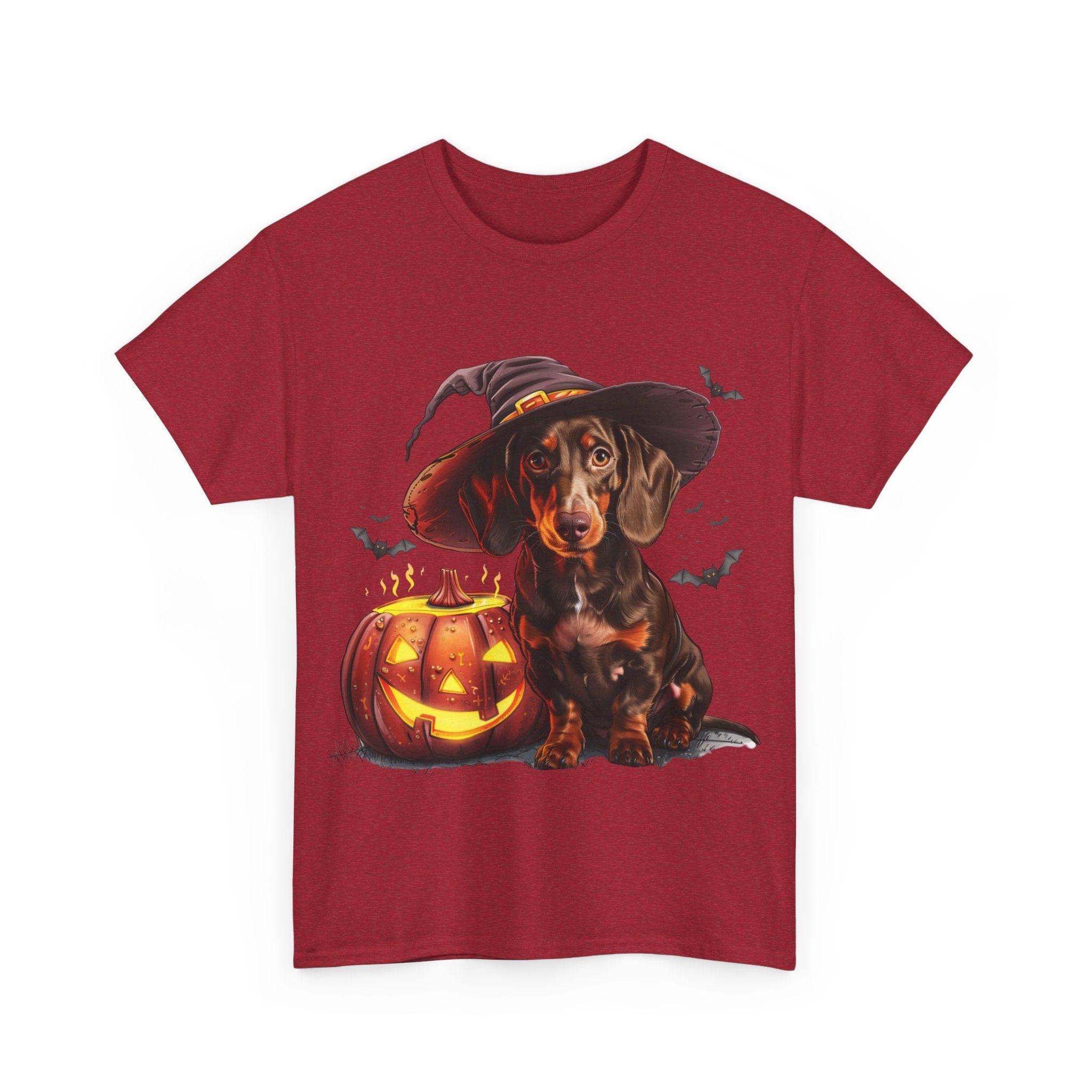 Printify T-Shirt Halloween Dachshund in Witch Hat Tee – Unisex Cotton Shirt