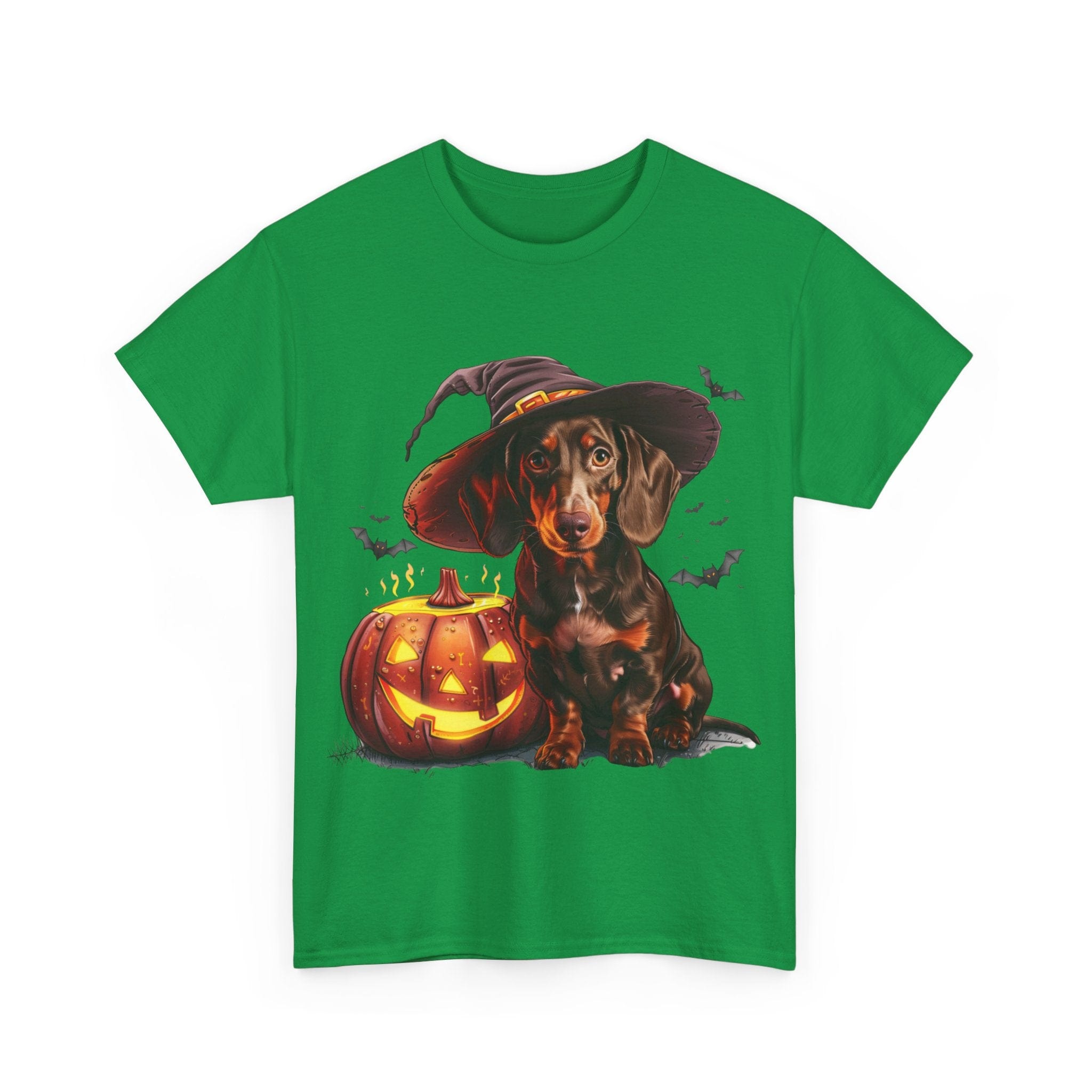 Printify T-Shirt Halloween Dachshund in Witch Hat Tee – Unisex Cotton Shirt