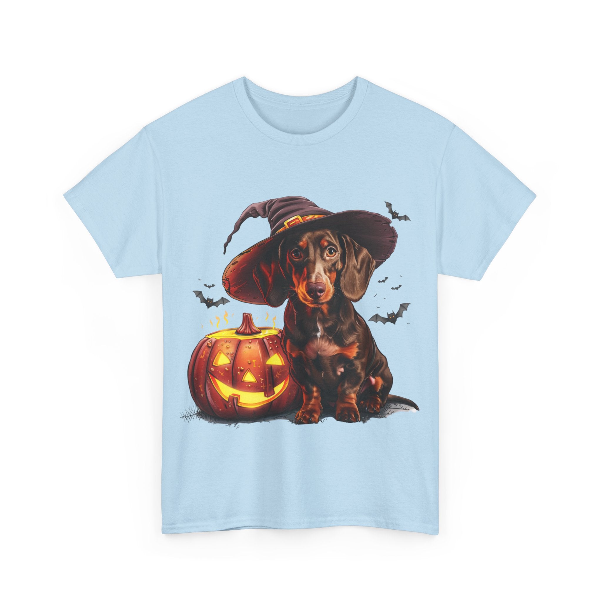 Printify T-Shirt Halloween Dachshund in Witch Hat Tee – Unisex Cotton Shirt