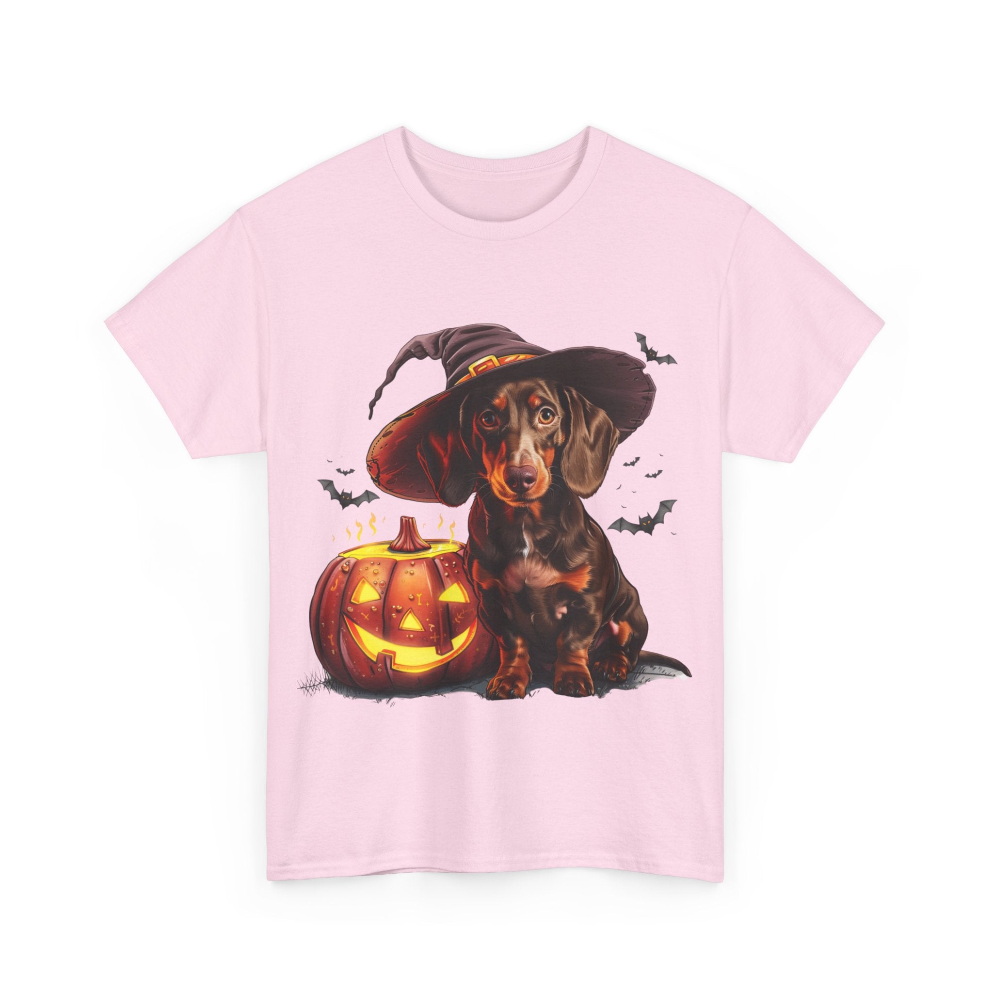 Printify T-Shirt Halloween Dachshund in Witch Hat Tee – Unisex Cotton Shirt