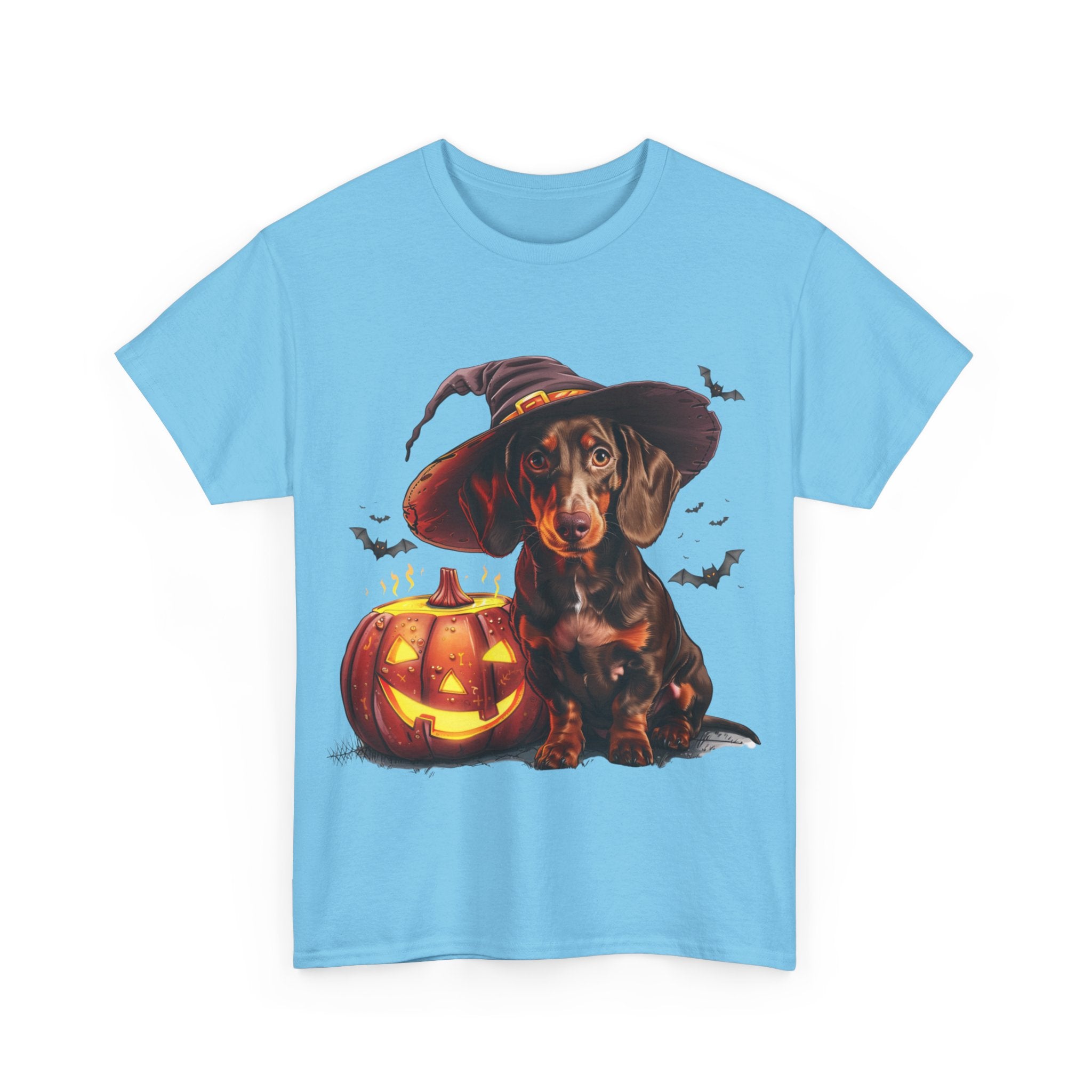 Printify T-Shirt Halloween Dachshund in Witch Hat Tee – Unisex Cotton Shirt