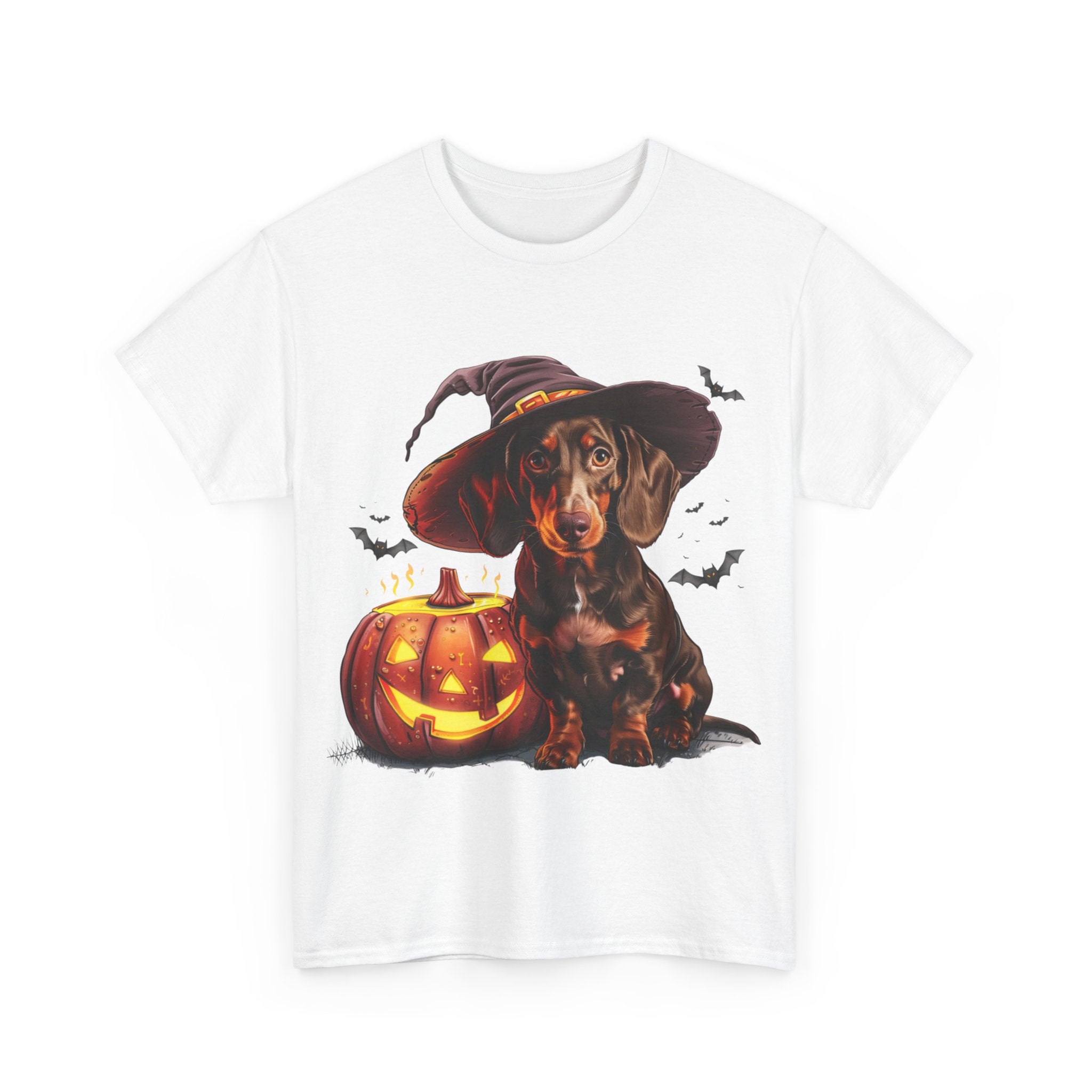 Printify T-Shirt Halloween Dachshund in Witch Hat Tee – Unisex Cotton Shirt