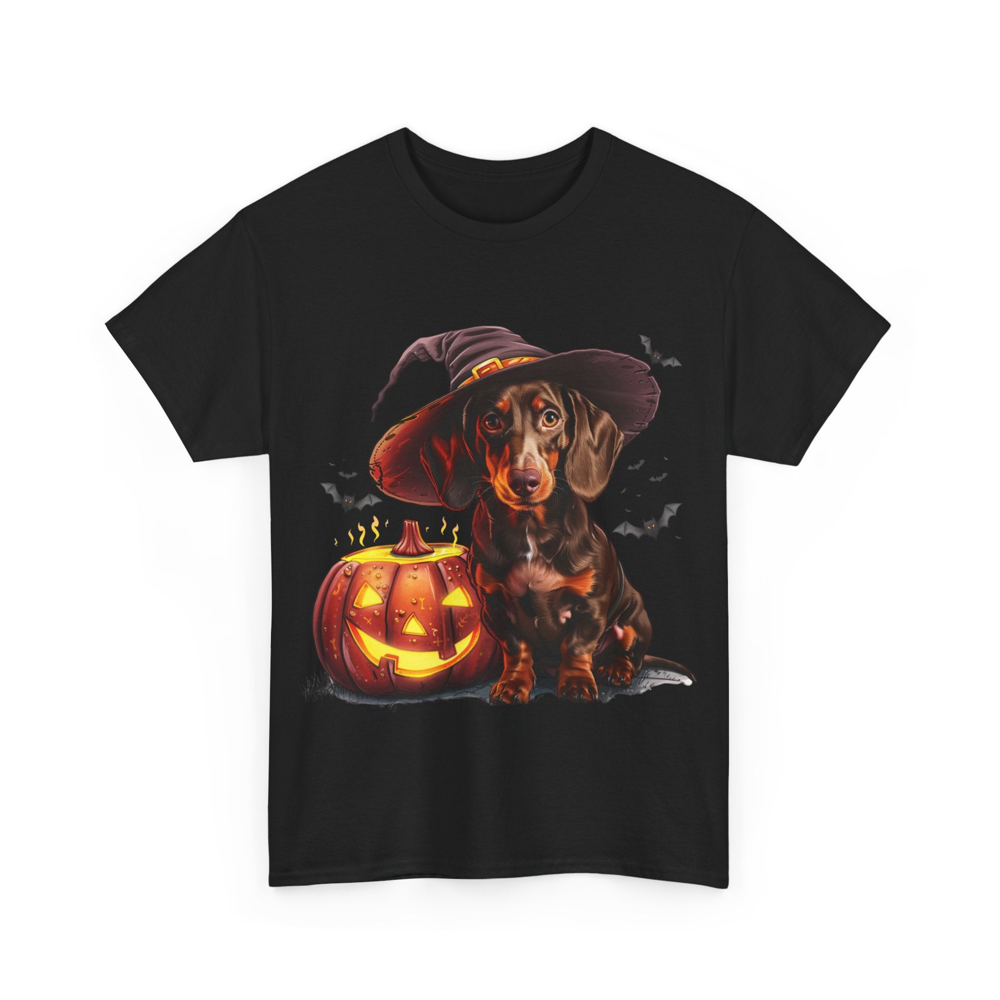 Printify T-Shirt Halloween Dachshund in Witch Hat Tee – Unisex Cotton Shirt