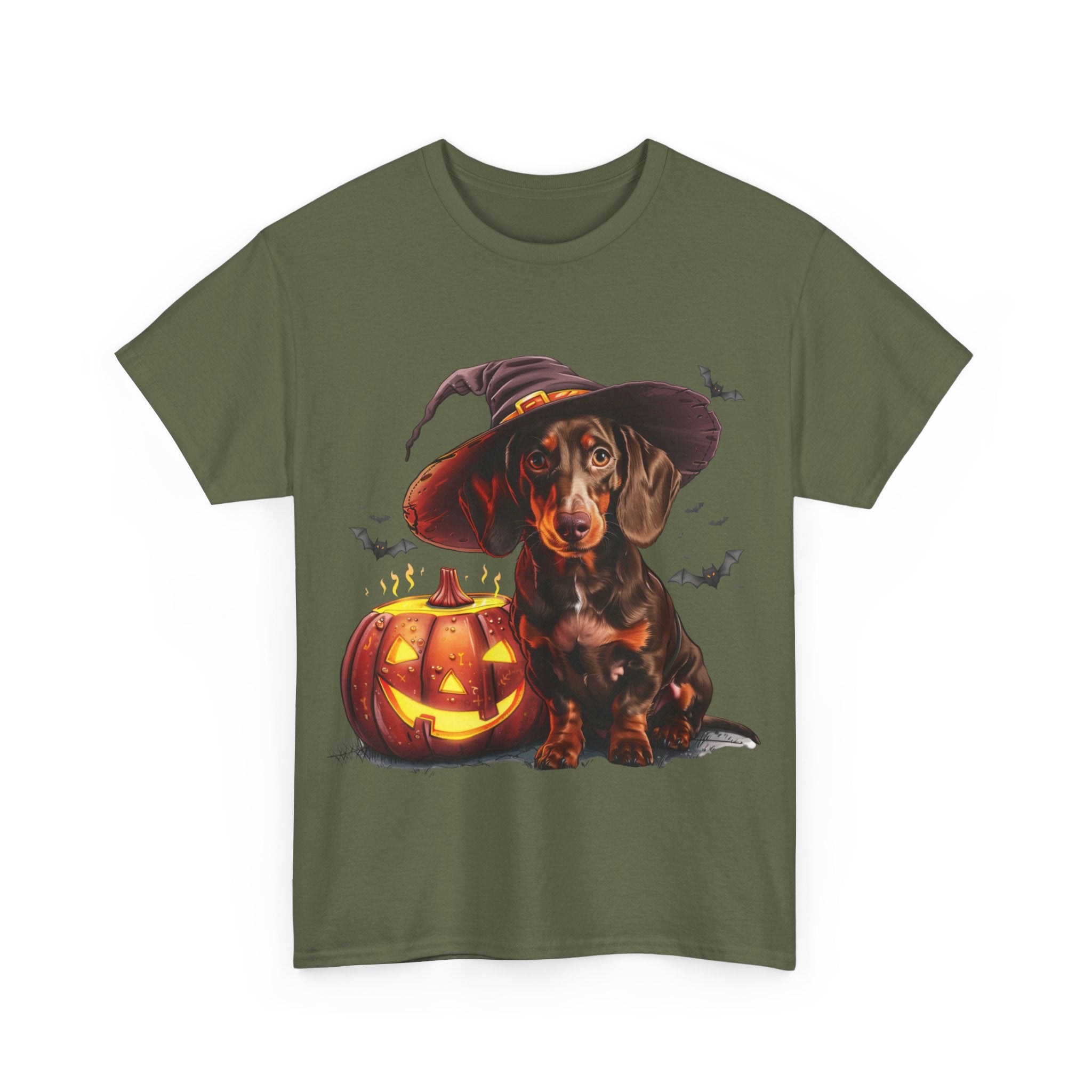 Printify T-Shirt Halloween Dachshund in Witch Hat Tee – Unisex Cotton Shirt