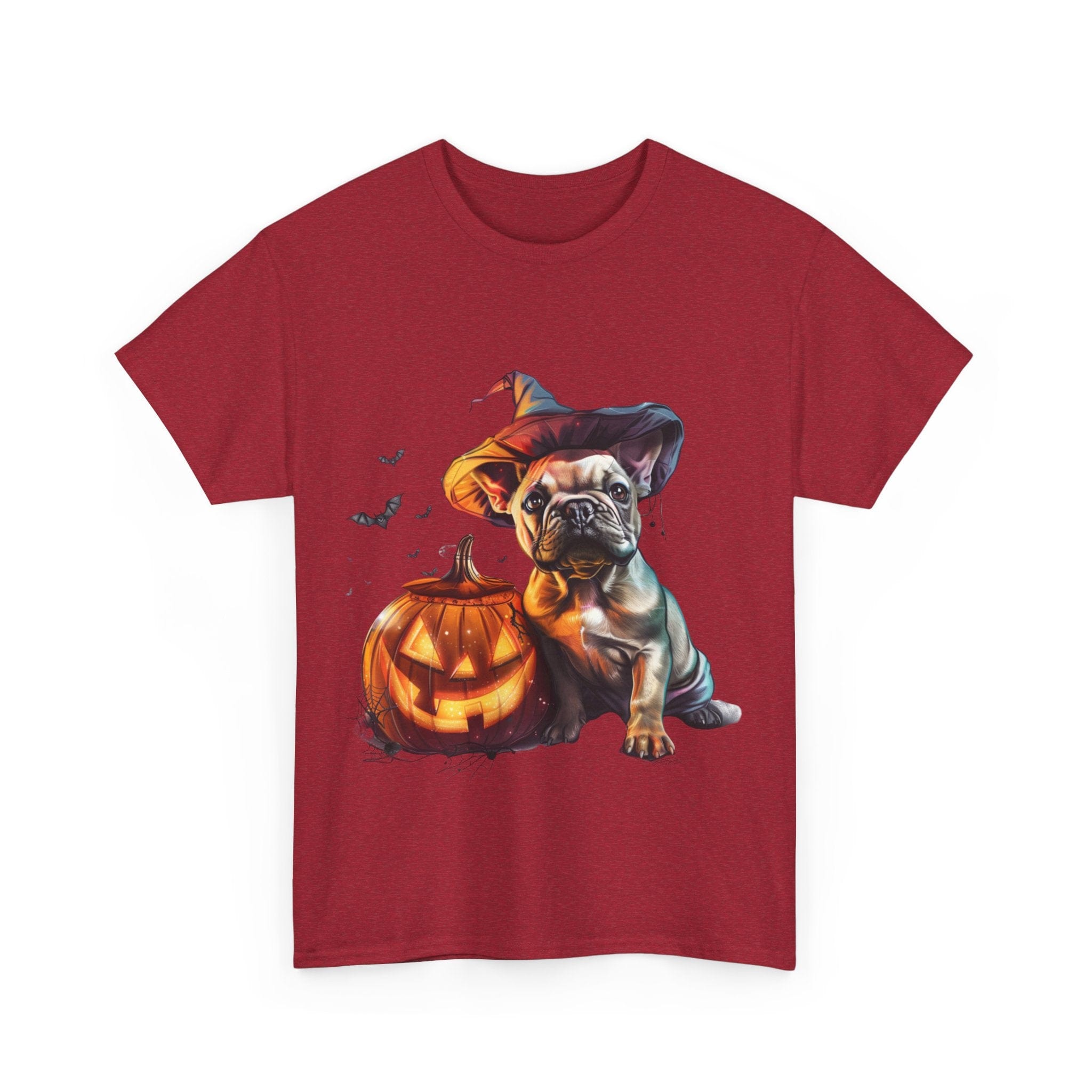 Printify T-Shirt Halloween French Bulldog with Pumpkin and Witch Hat Unisex Cotton Tee