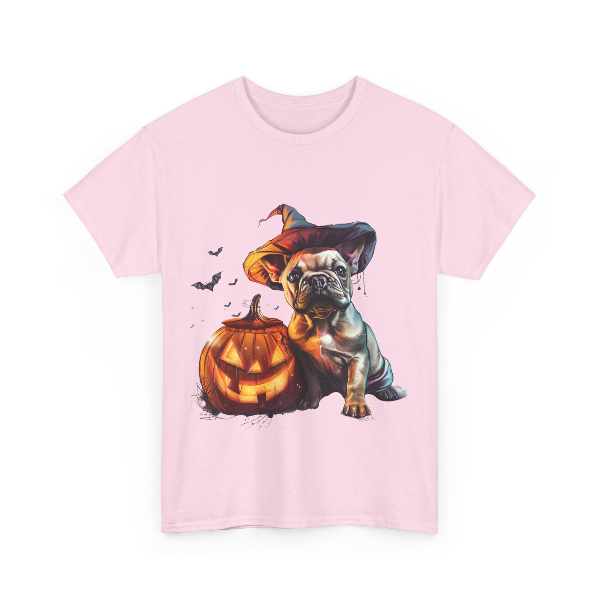 Printify T-Shirt Halloween French Bulldog with Pumpkin and Witch Hat Unisex Cotton Tee