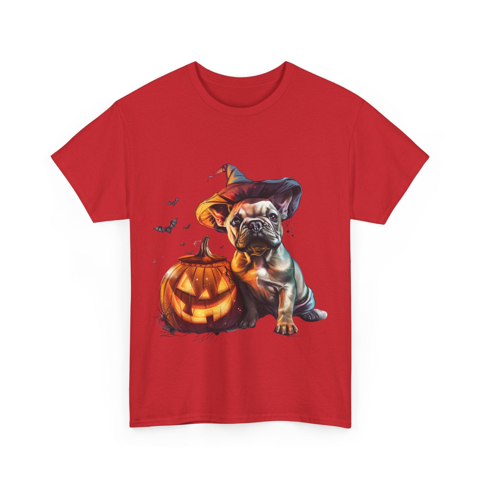 Printify T-Shirt Halloween French Bulldog with Pumpkin and Witch Hat Unisex Cotton Tee