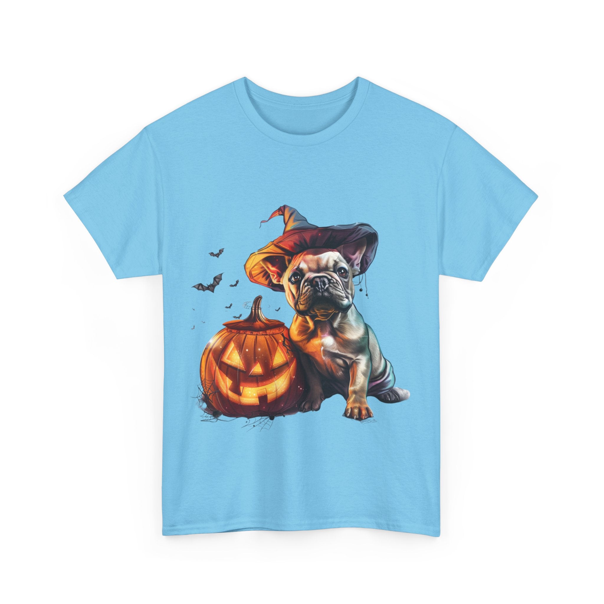 Printify T-Shirt Halloween French Bulldog with Pumpkin and Witch Hat Unisex Cotton Tee