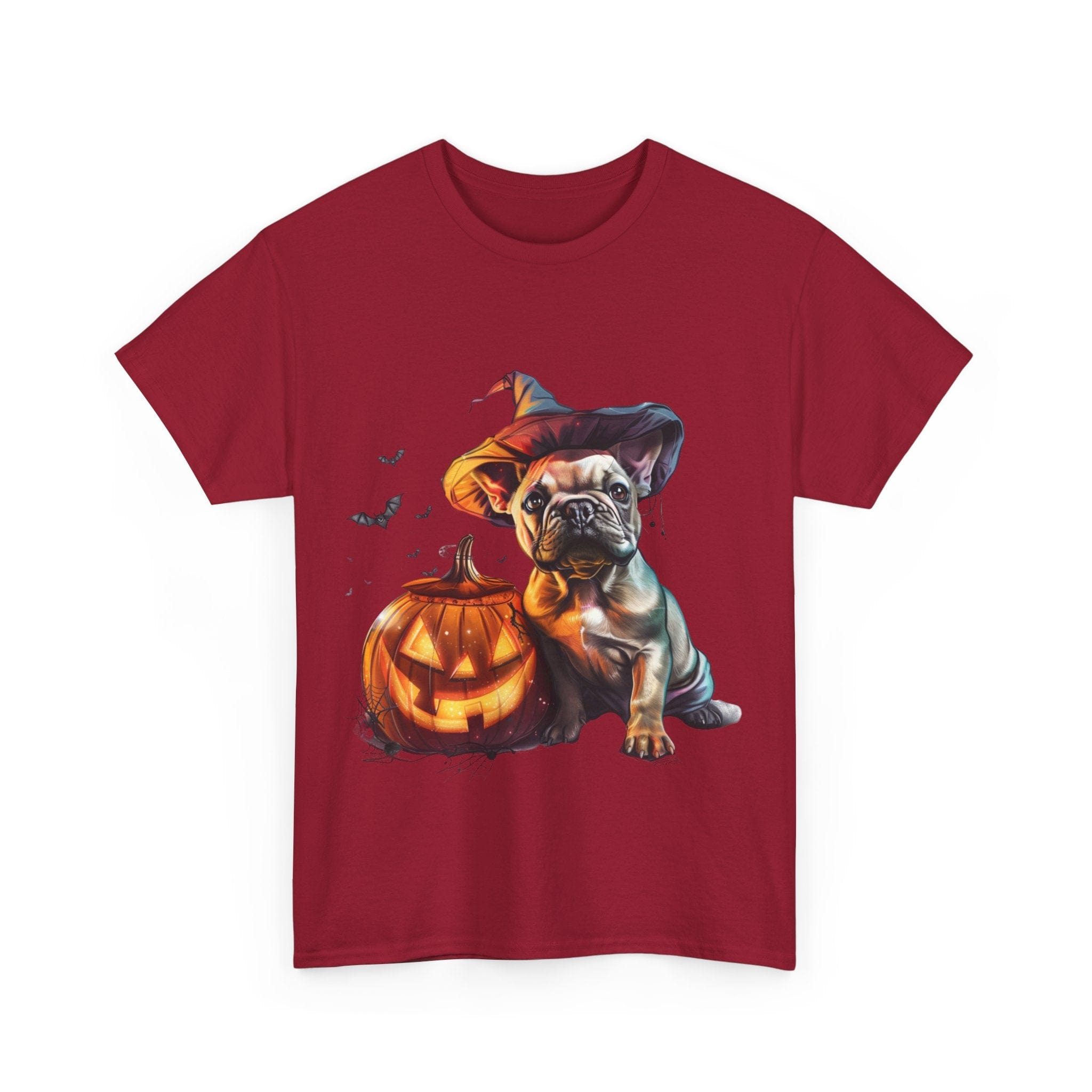 Printify T-Shirt Halloween French Bulldog with Pumpkin and Witch Hat Unisex Cotton Tee