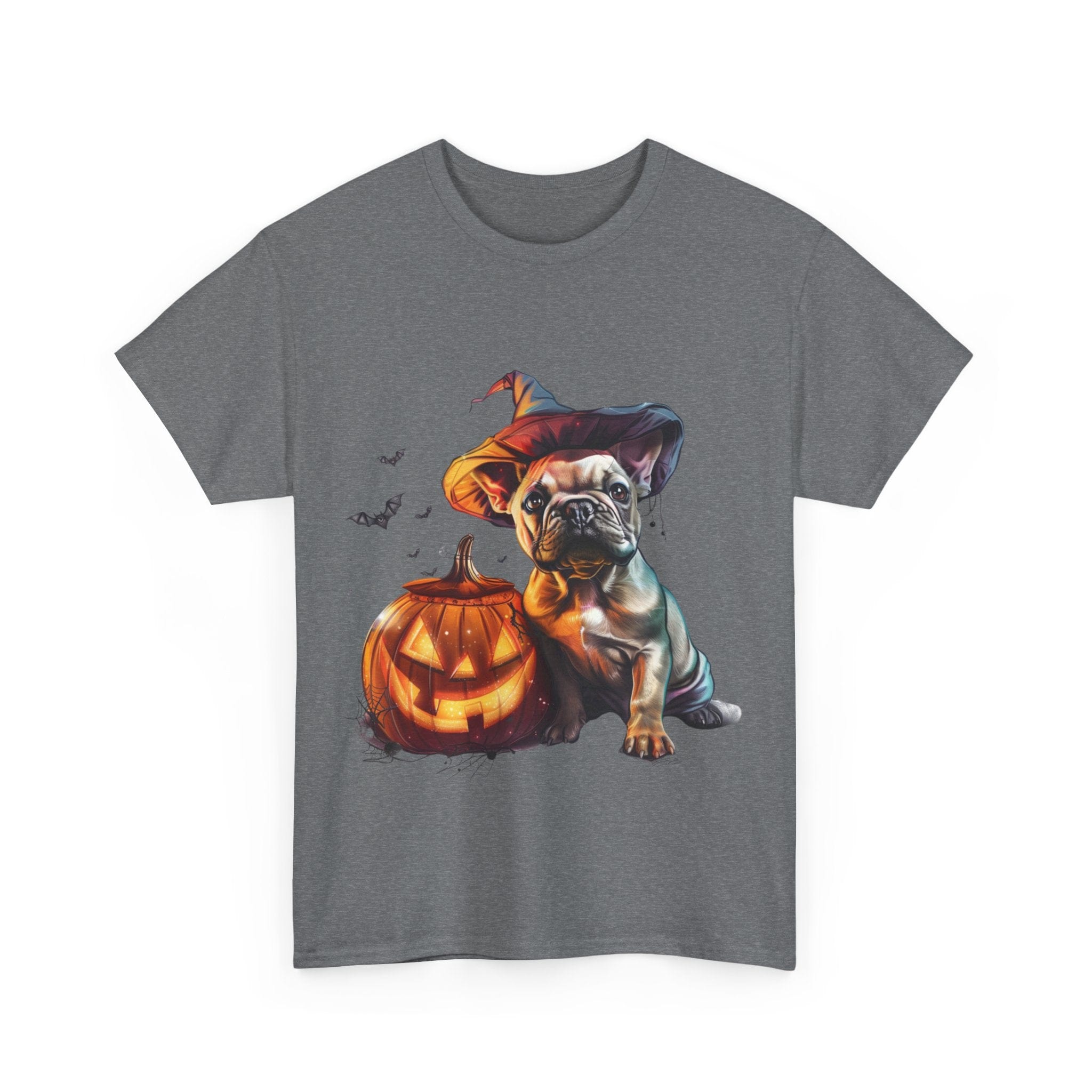 Printify T-Shirt Halloween French Bulldog with Pumpkin and Witch Hat Unisex Cotton Tee