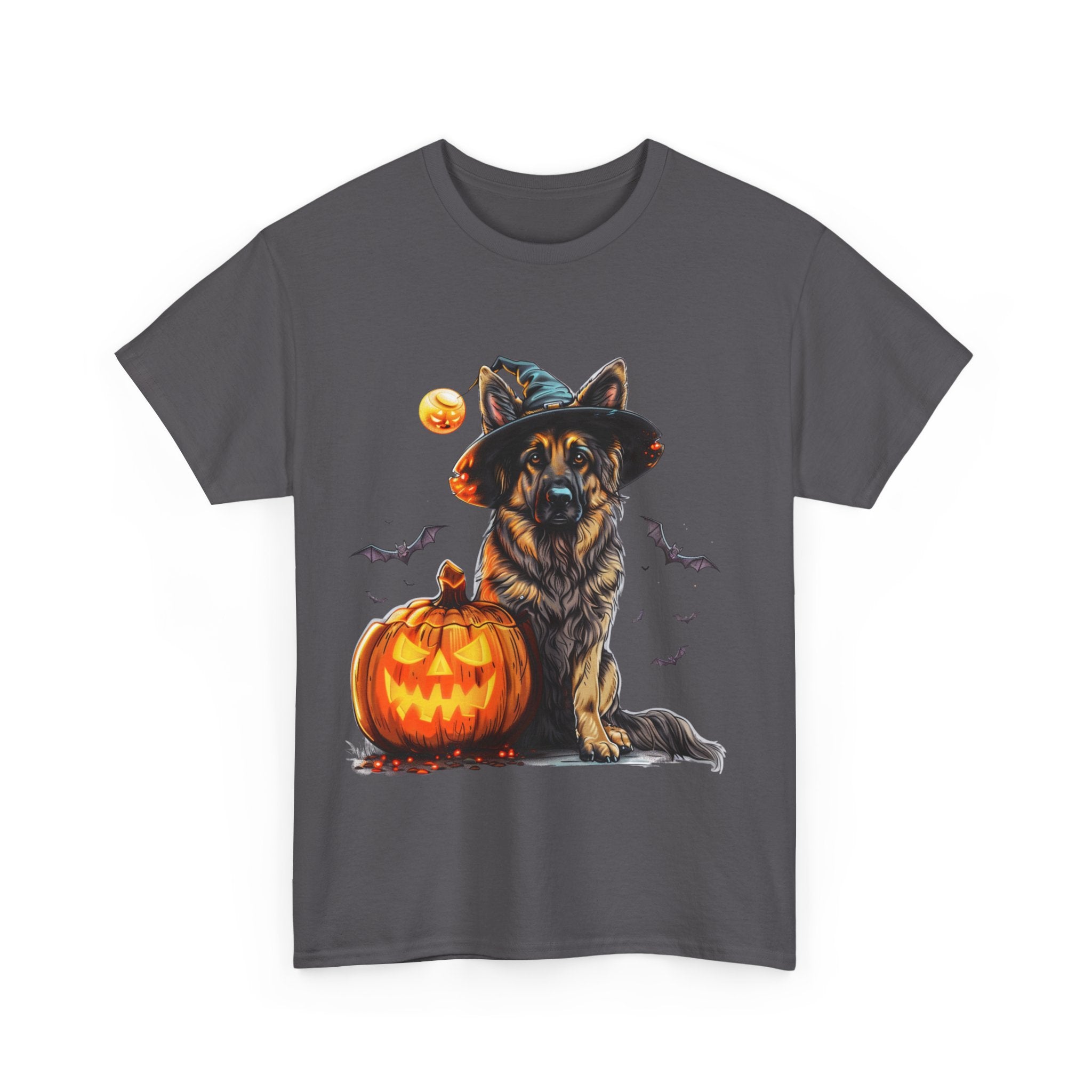 Printify T-Shirt Halloween German Shepherd with Witch Hat and Pumpkin Unisex Cotton Tee