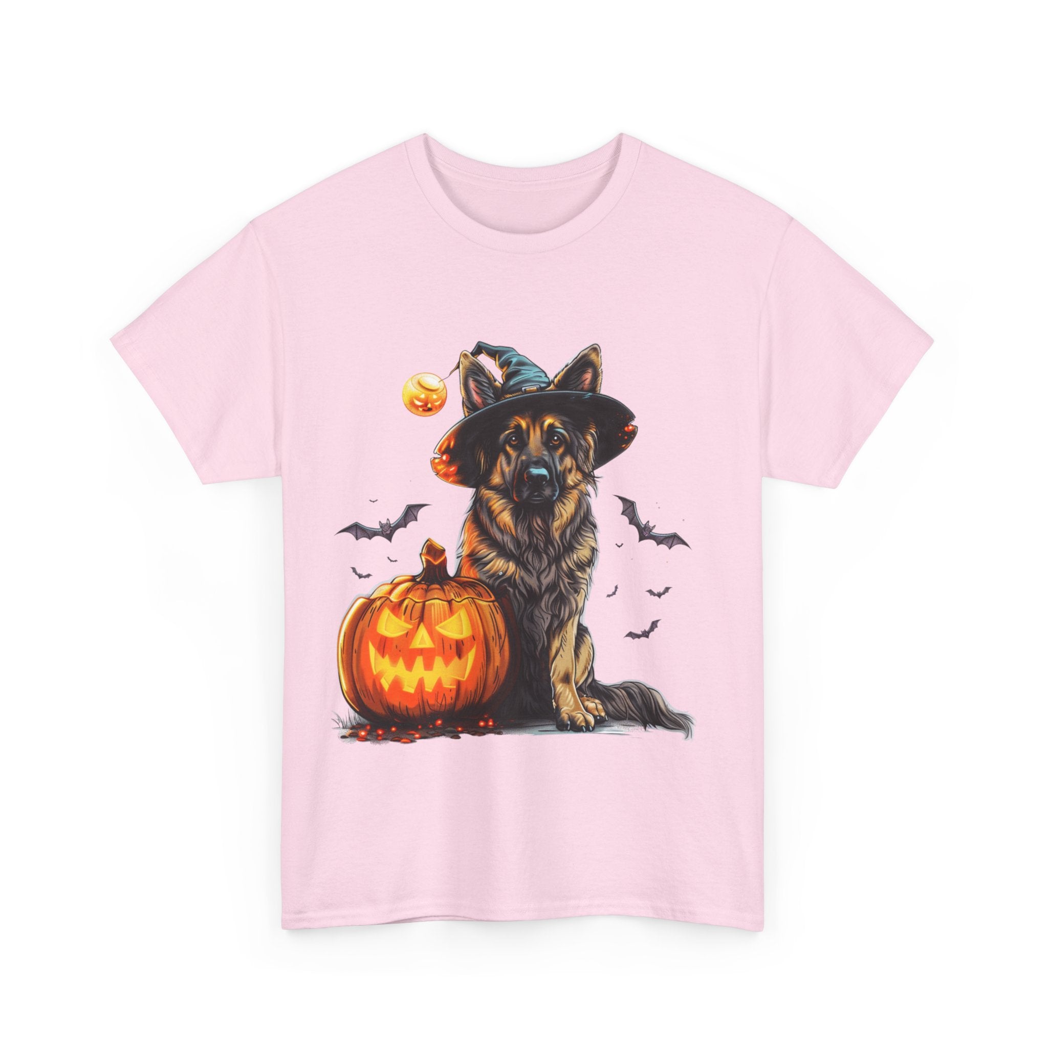 Printify T-Shirt Halloween German Shepherd with Witch Hat and Pumpkin Unisex Cotton Tee