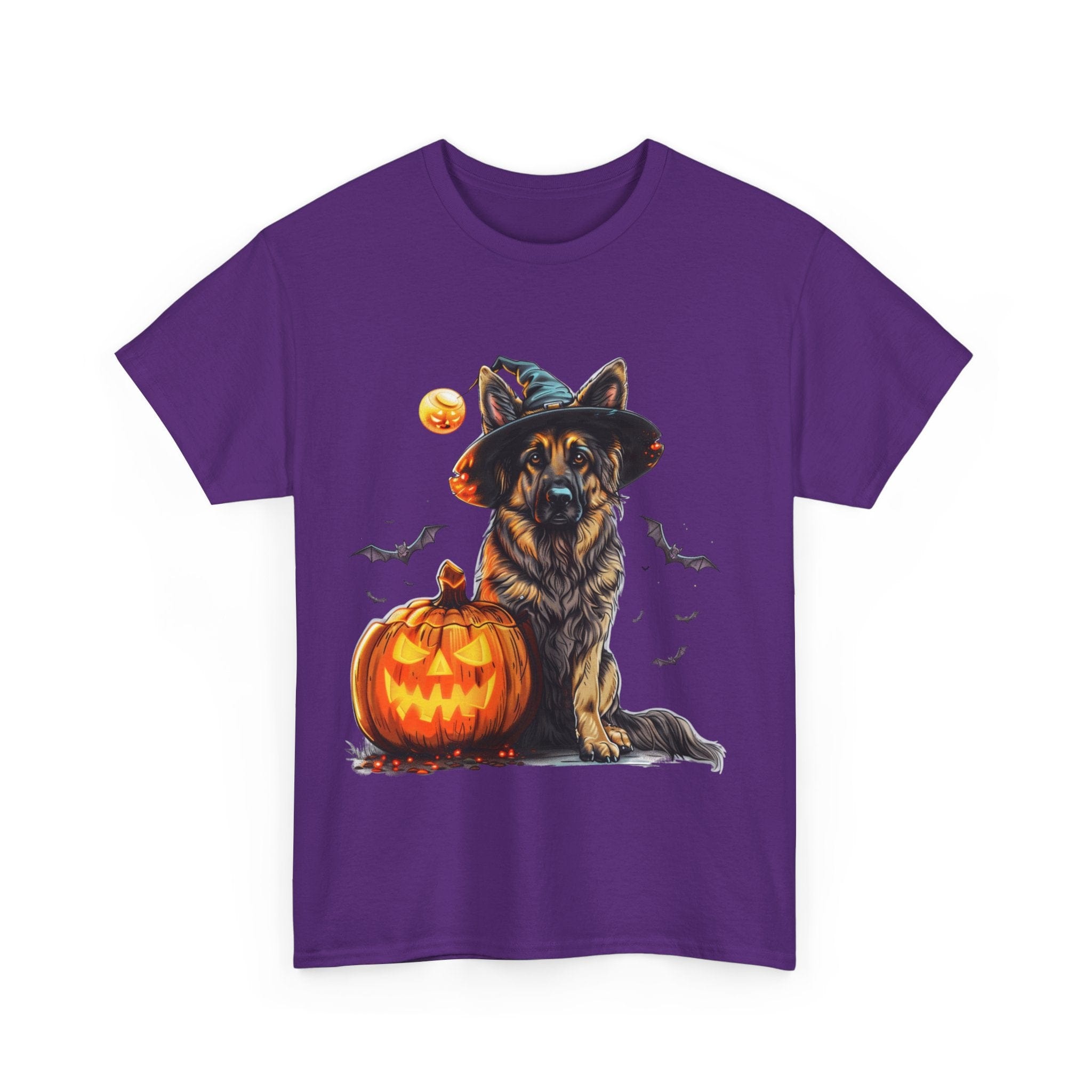 Printify T-Shirt Halloween German Shepherd with Witch Hat and Pumpkin Unisex Cotton Tee