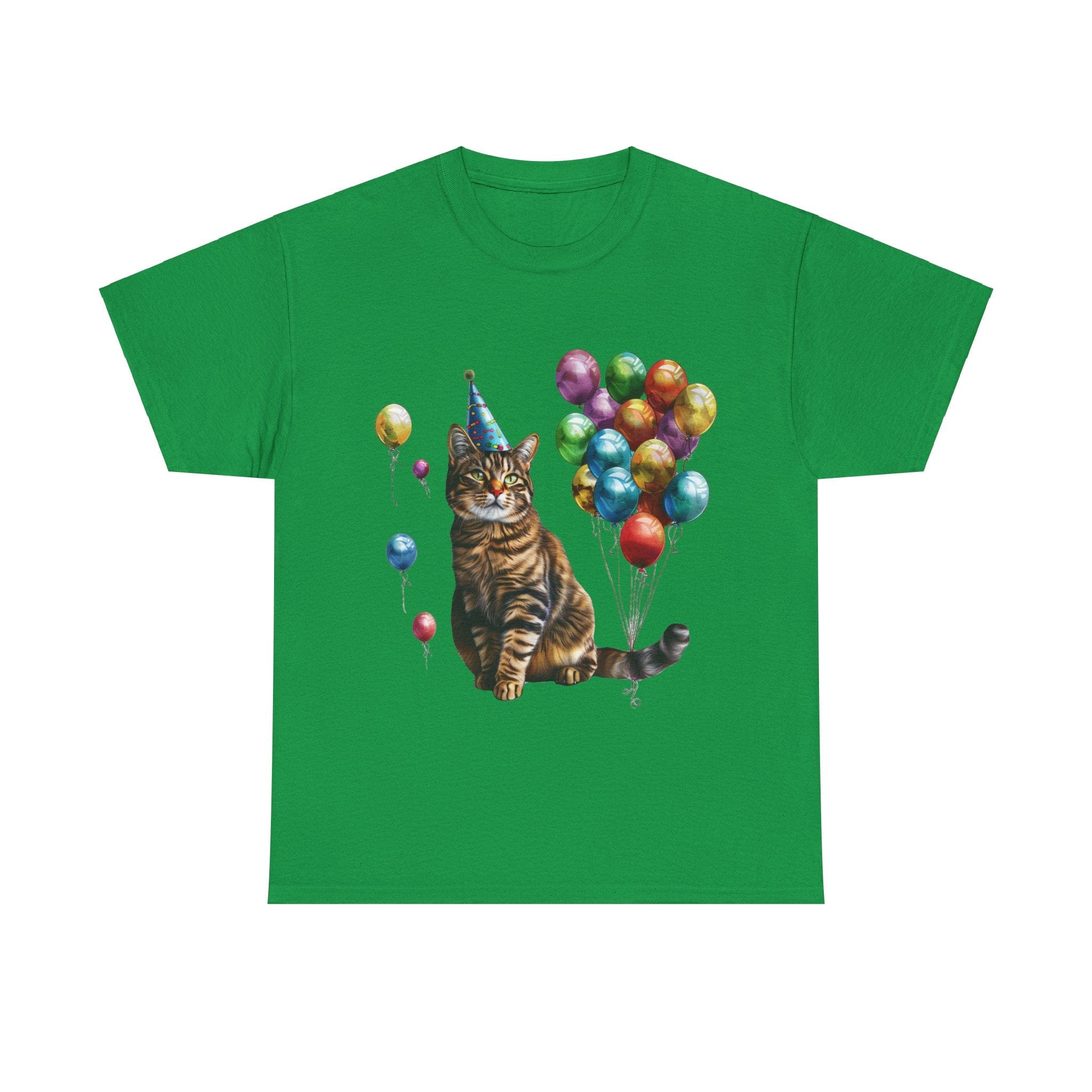 Printify T-Shirt Irish Green / S Birthday Cat with Balloons – Celebrate in Feline Style!