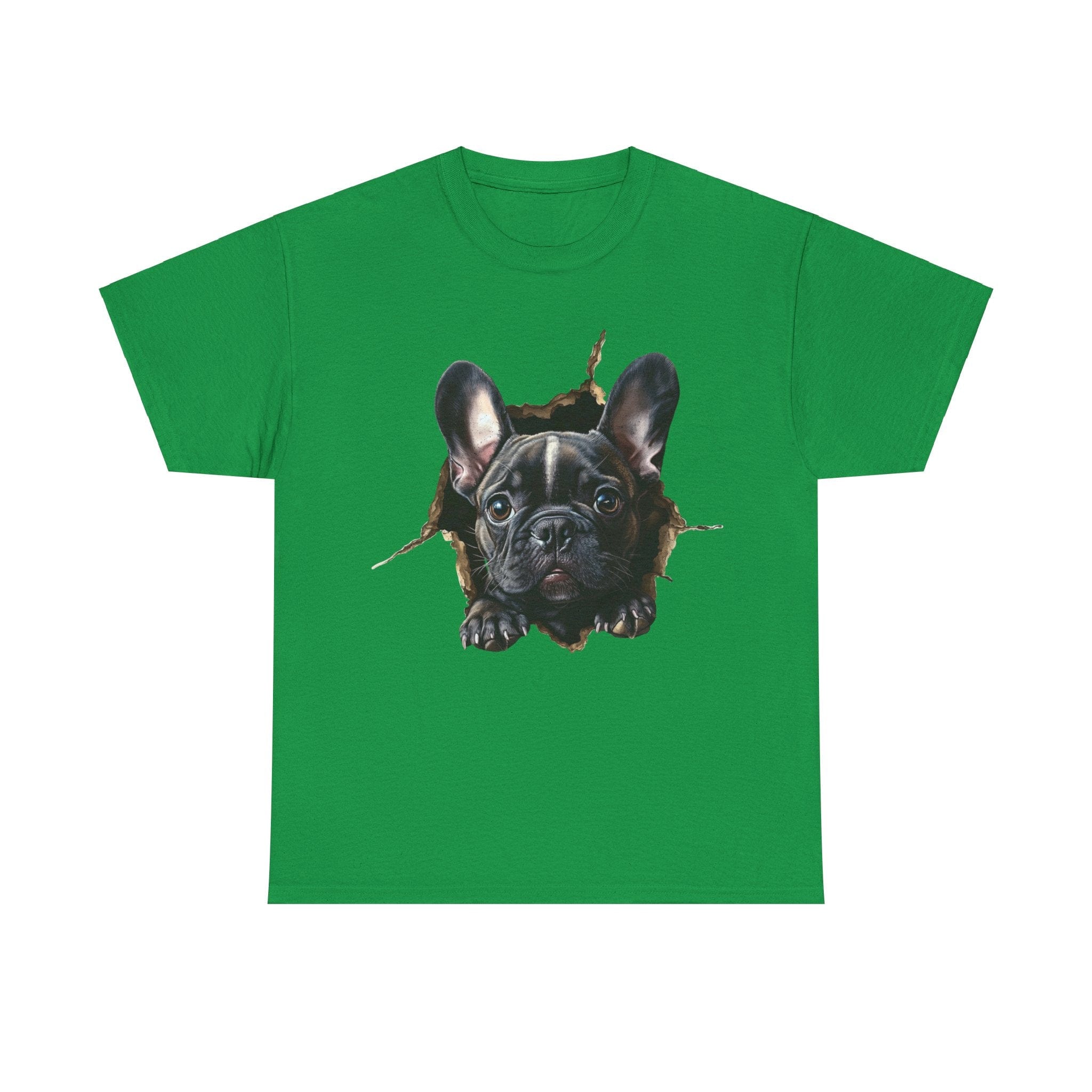 Printify T-Shirt Irish Green / S Black French Bulldog Peeking Unisex Heavy Cotton Tee