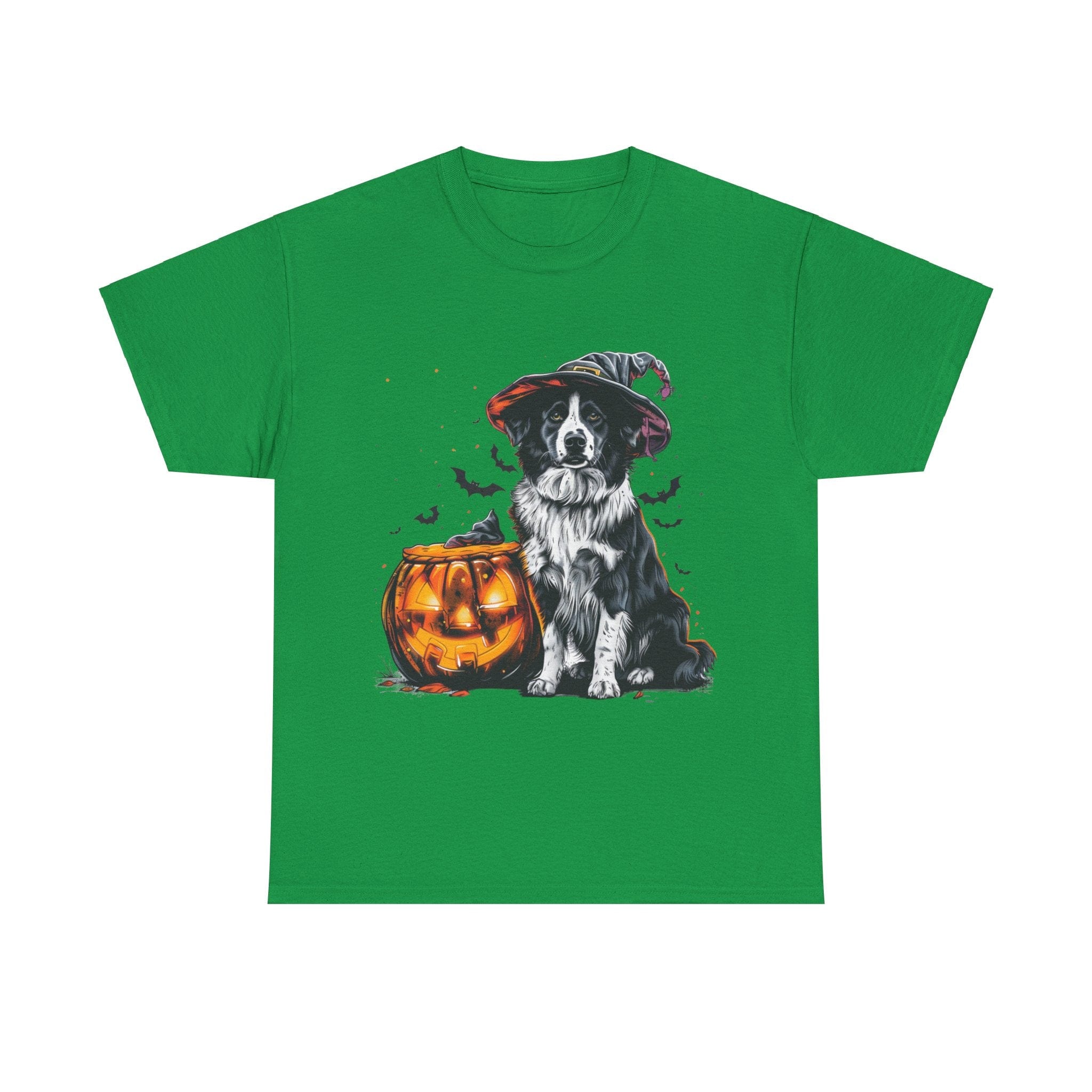 Printify T-Shirt Irish Green / S Border Collie Halloween Witch Hat Tee – Unisex Cotton Shirt