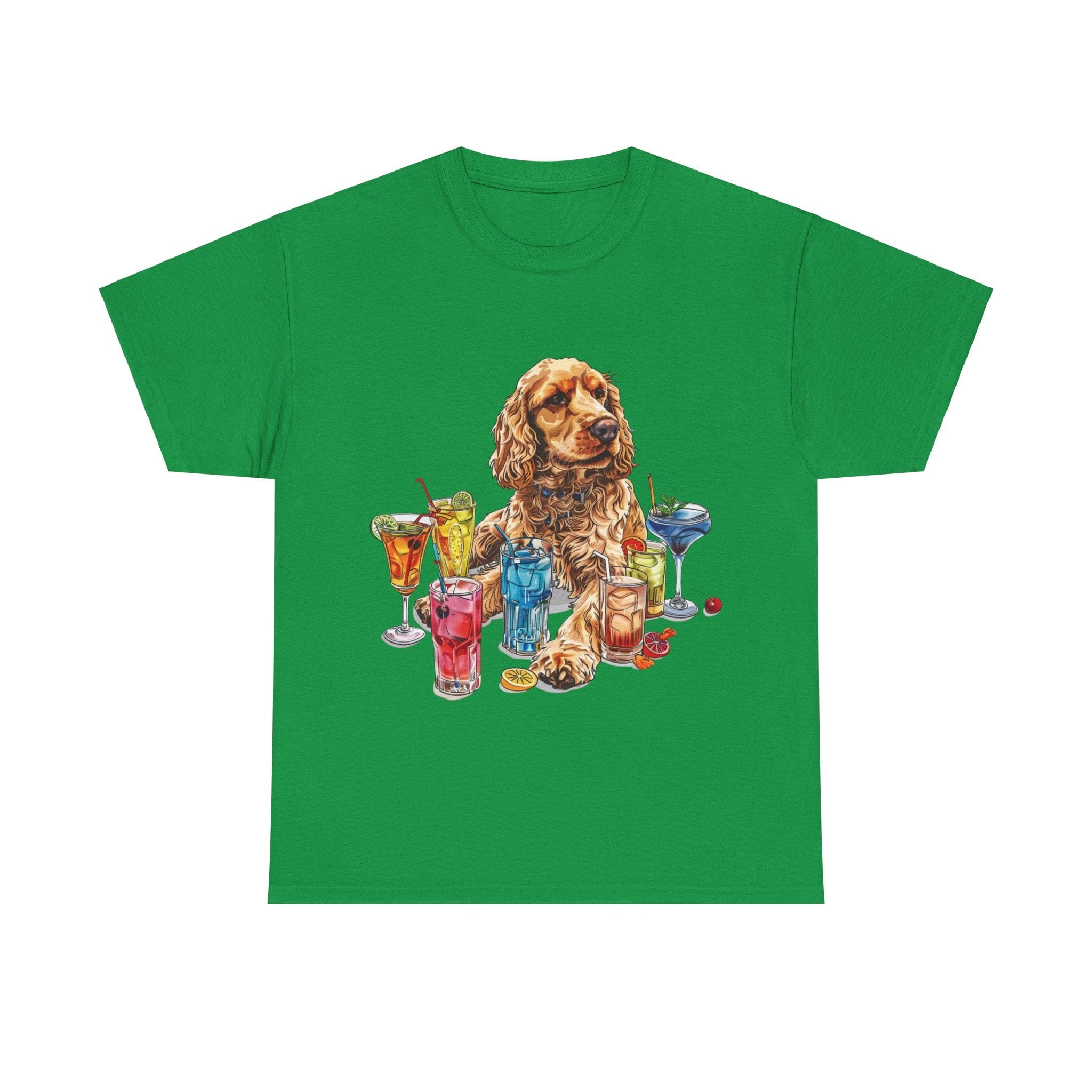 Printify T-Shirt Irish Green / S Charming Cocker Spaniel with Refreshing Cocktails – A Splash of Fun