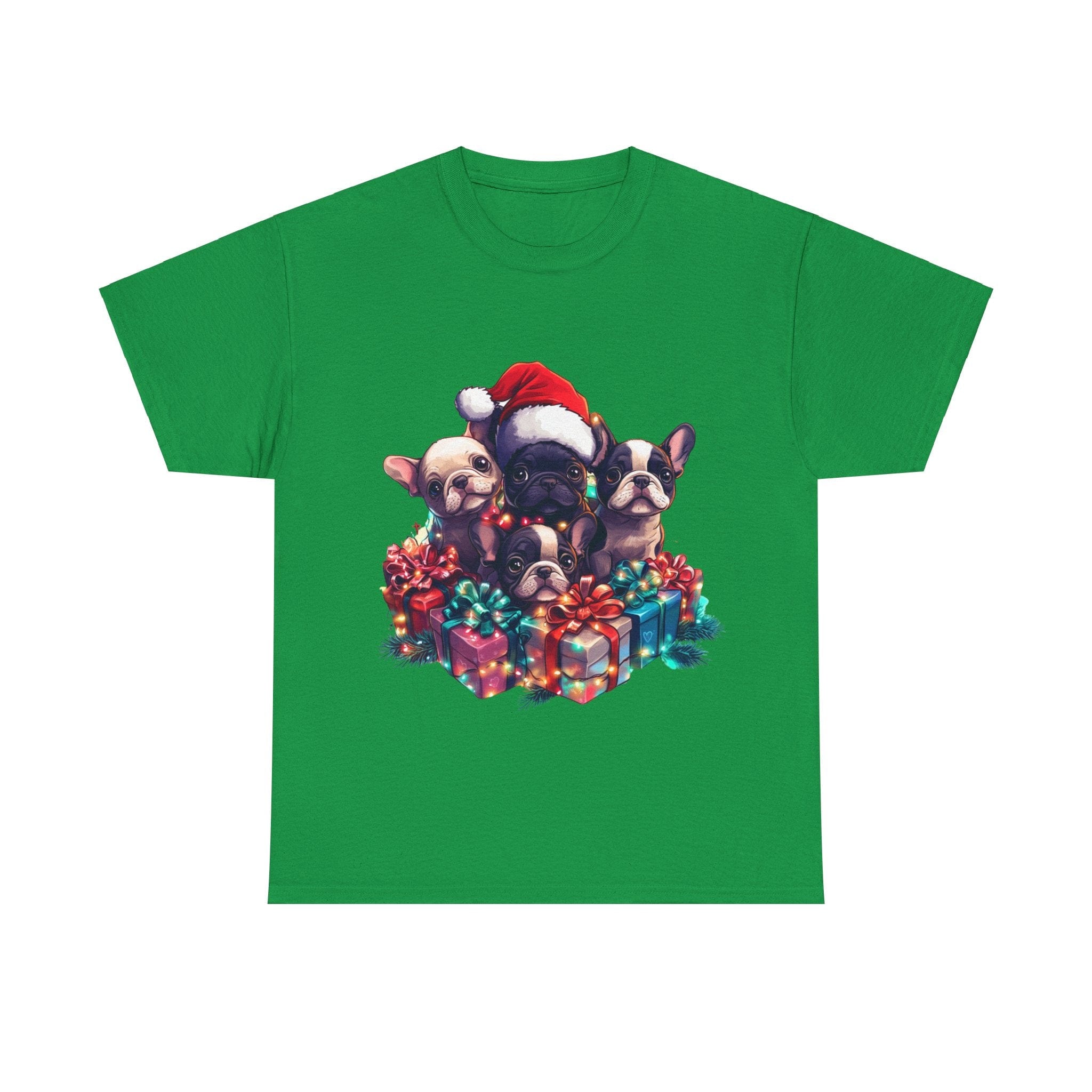 Printify T-Shirt Irish Green / S Christmas French Bulldog Gift Box Unisex Heavy Cotton Tee