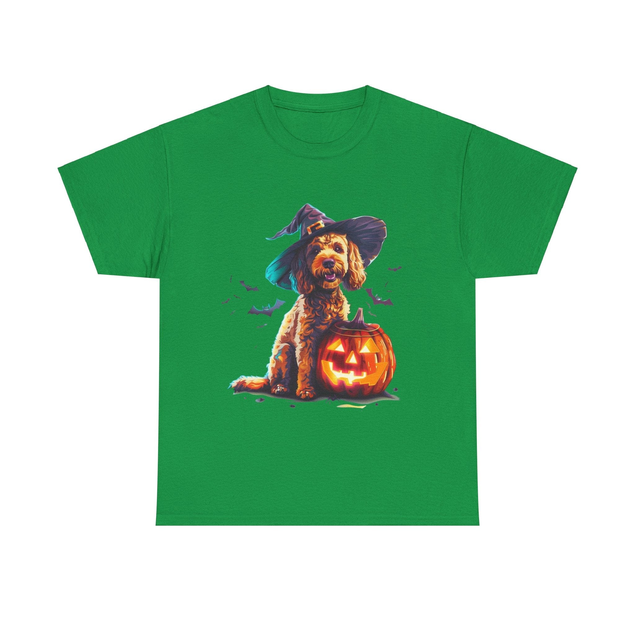 Printify T-Shirt Irish Green / S Cockapoo in Witch Hat Halloween Tee – Unisex Cotton Shirt