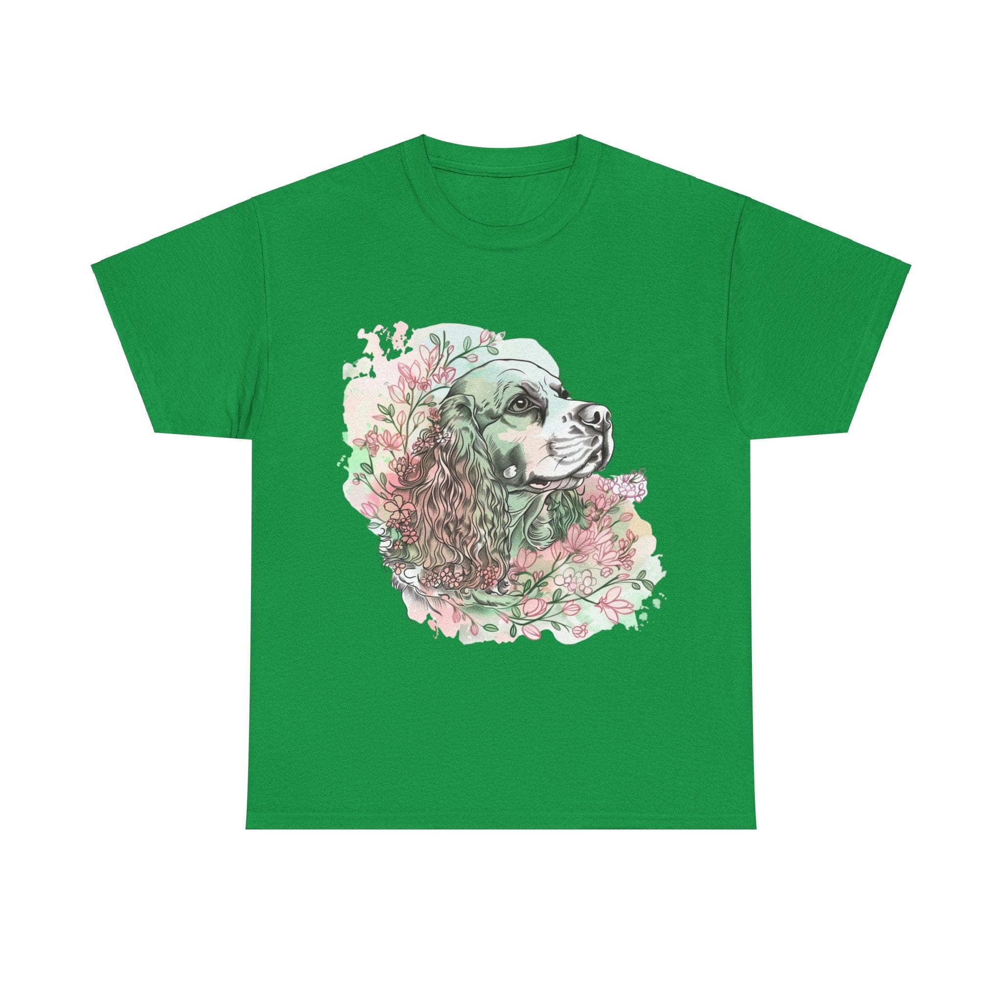 Printify T-Shirt Irish Green / S Cocker Spaniel with Floral Accents – Artistic Dog Illustration