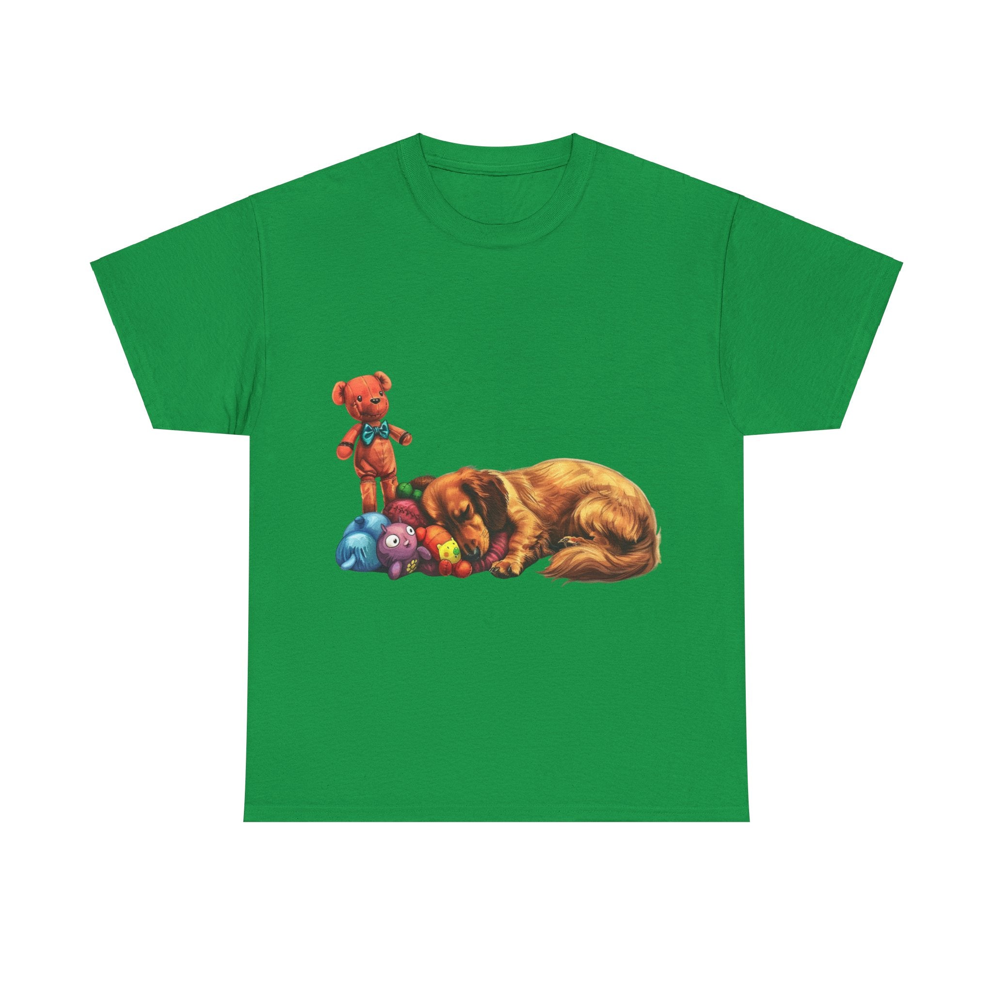 Printify T-Shirt Irish Green / S Cozy Sleeping Dachshund with Toys – Adorable Design for Pet Lovers