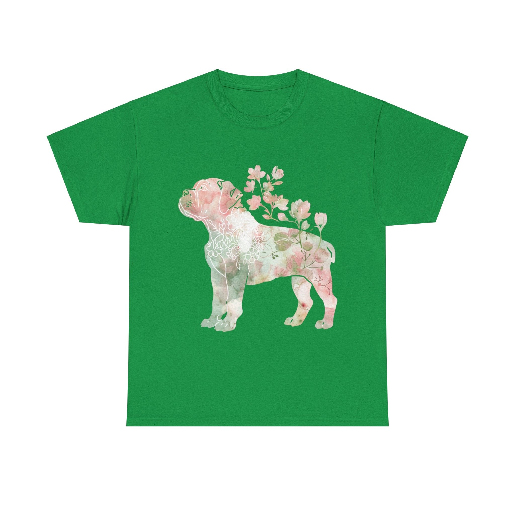 Printify T-Shirt Irish Green / S Floral Boxer Puppy Unisex Heavy Cotton Tee