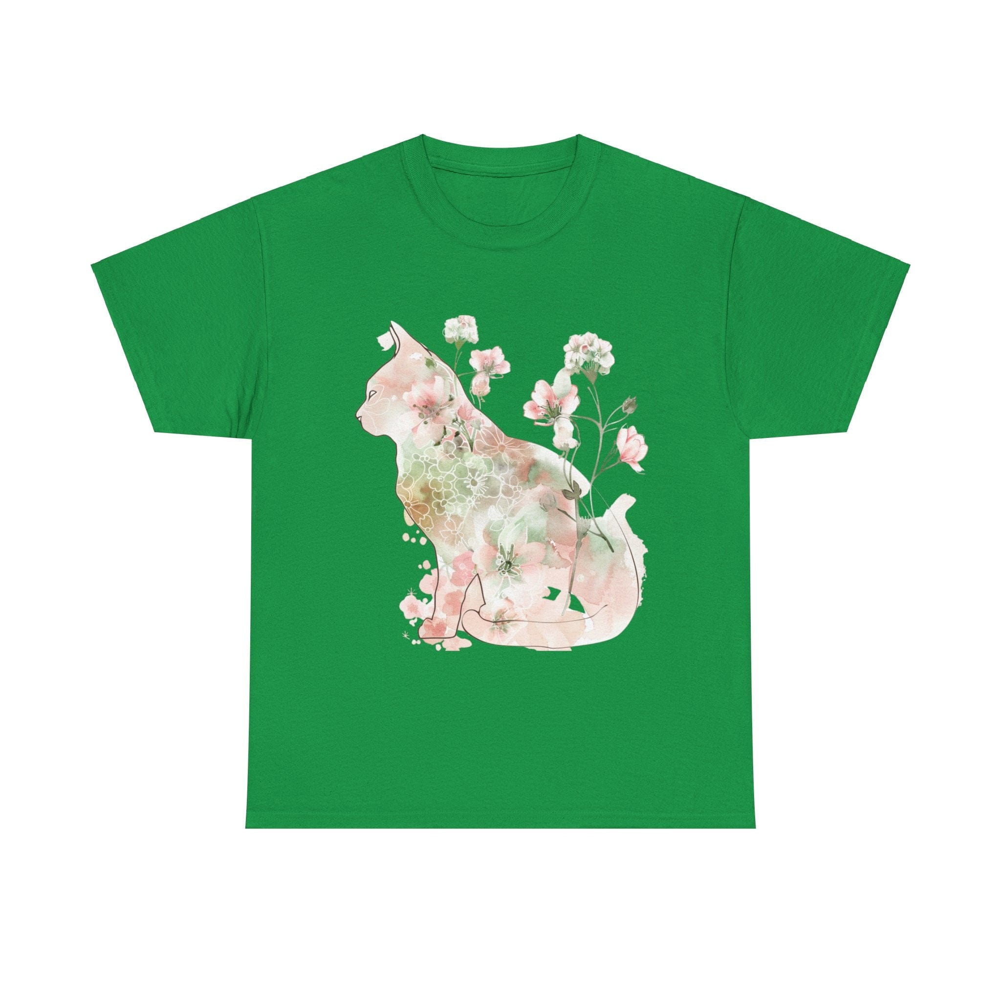 Printify T-Shirt Irish Green / S Floral Cat Unisex Heavy Cotton Tee