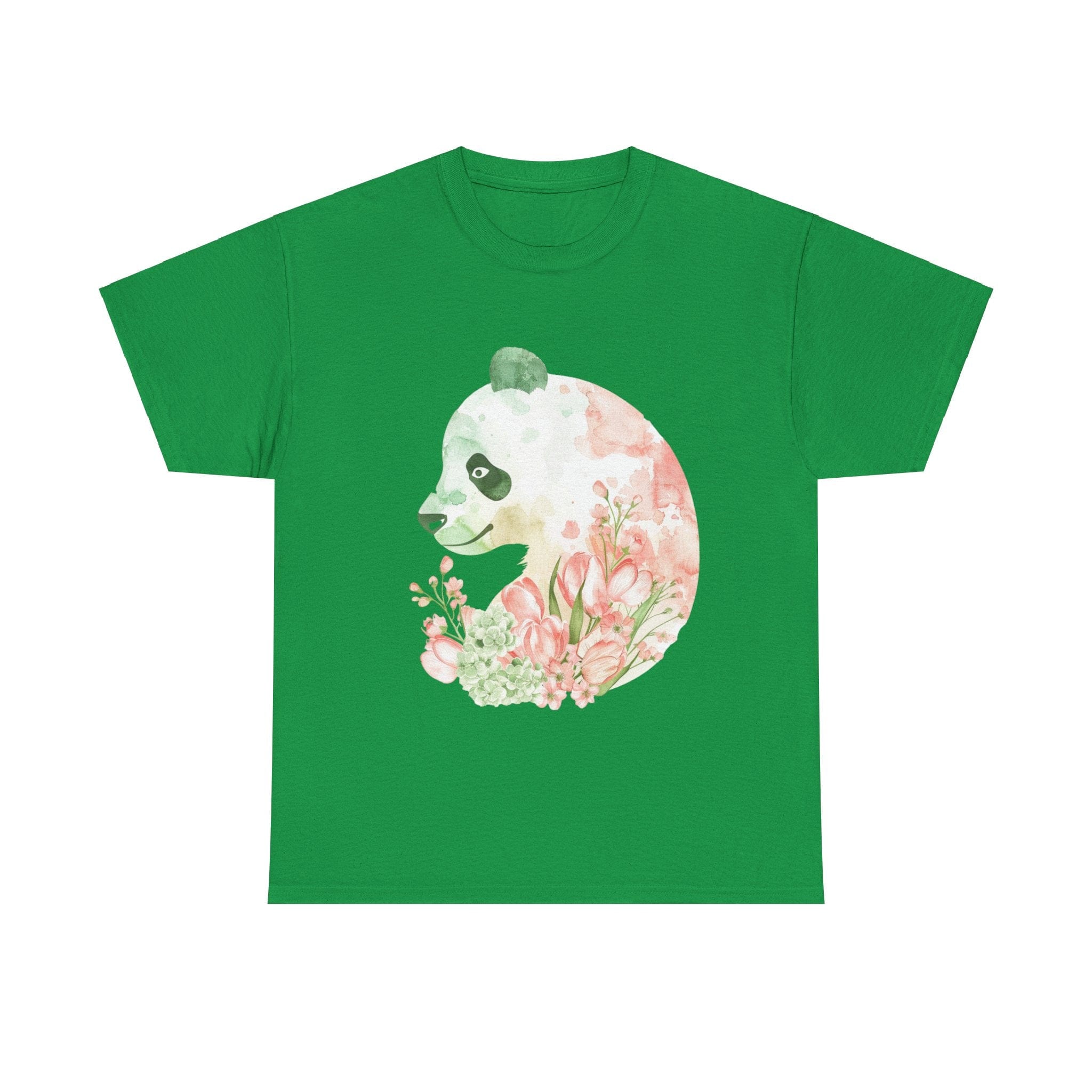 Printify T-Shirt Irish Green / S Floral Panda Silhouette Unisex Heavy Cotton Tee