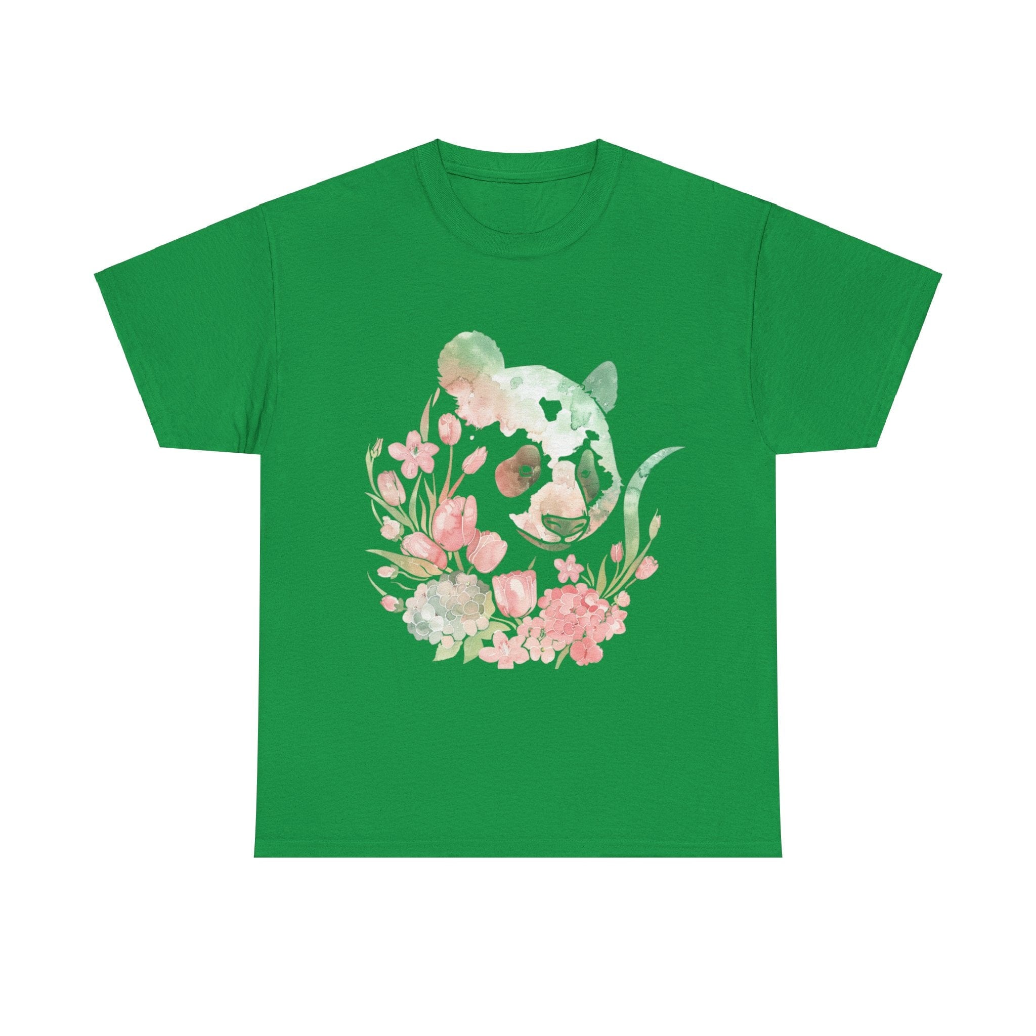 Printify T-Shirt Irish Green / S Floral Panda Unisex Heavy Cotton Tee