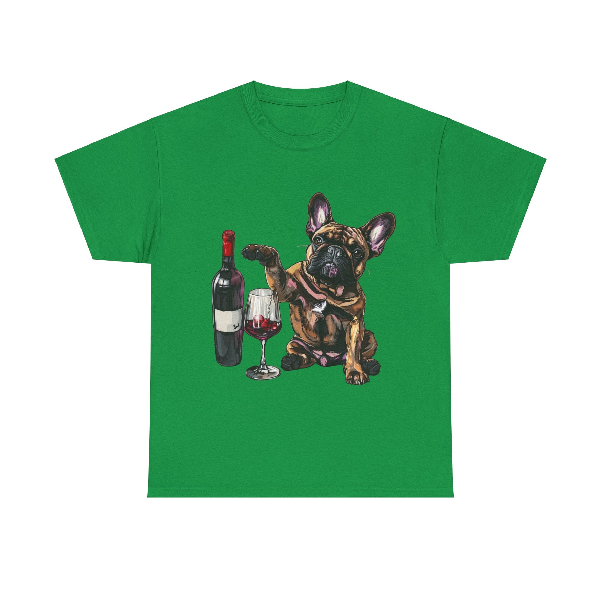 Printify T-Shirt Irish Green / S French Bulldog Wine Lover Unisex Cotton Tee