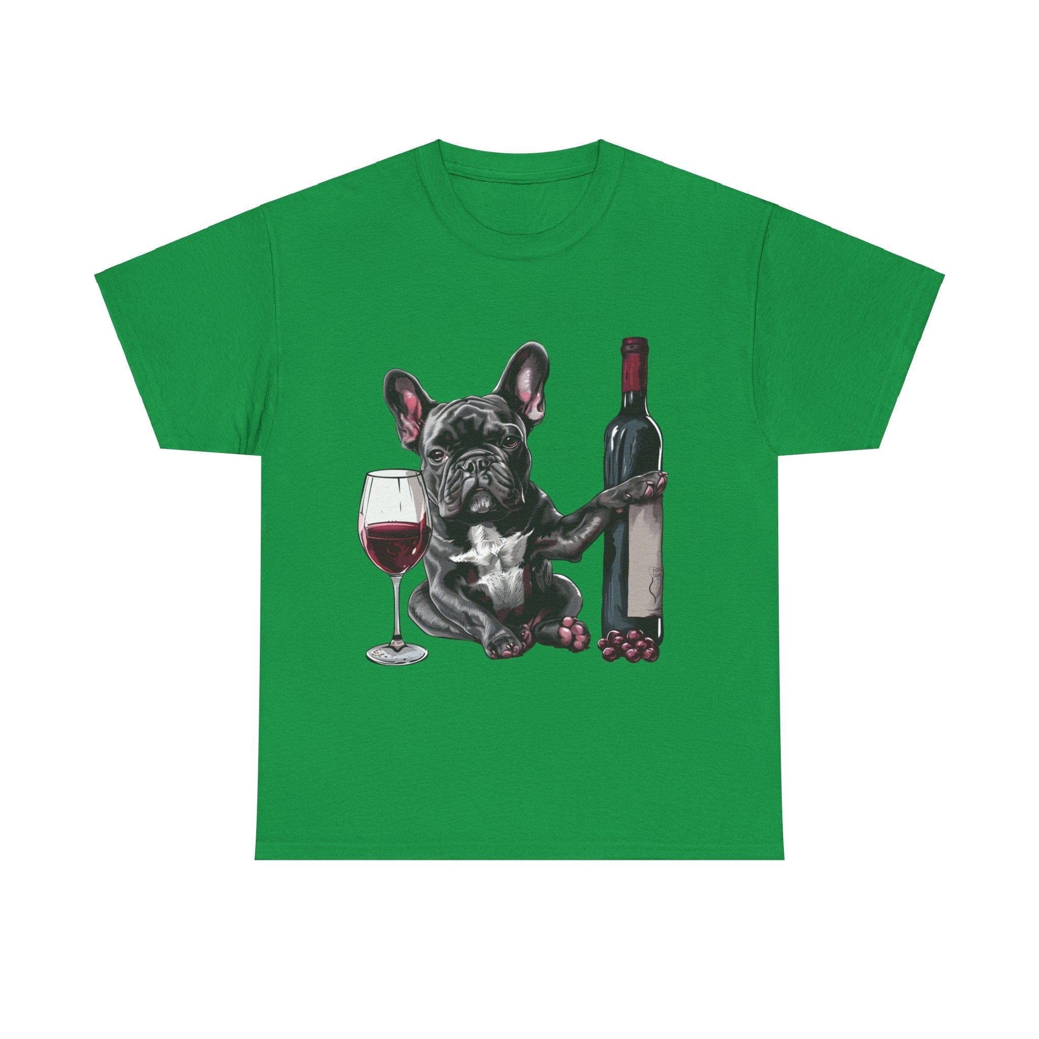 Printify T-Shirt Irish Green / S French Bulldog with Wine and Raspberries – Unisex Graphic Tee