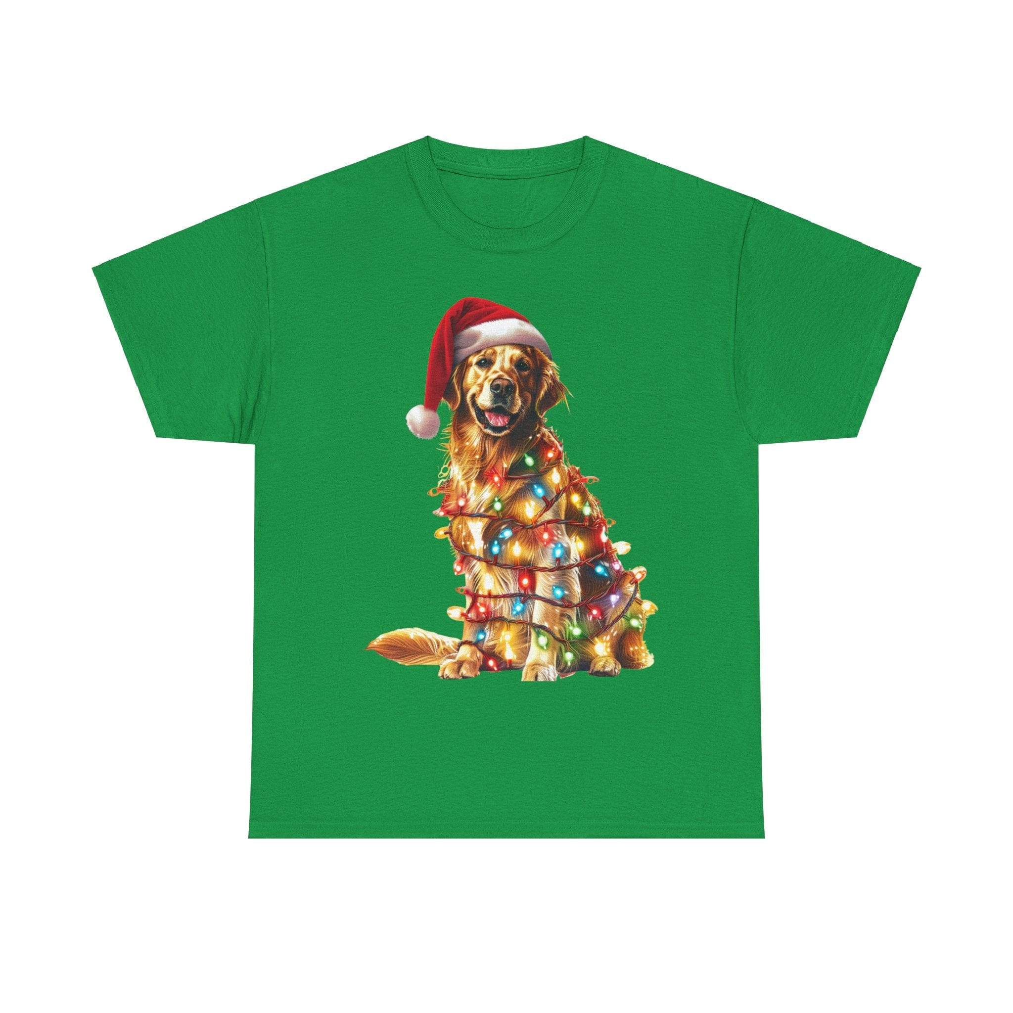 Printify T-Shirt Irish Green / S Golden Retriever Christmas Lights Unisex Heavy Cotton Tee