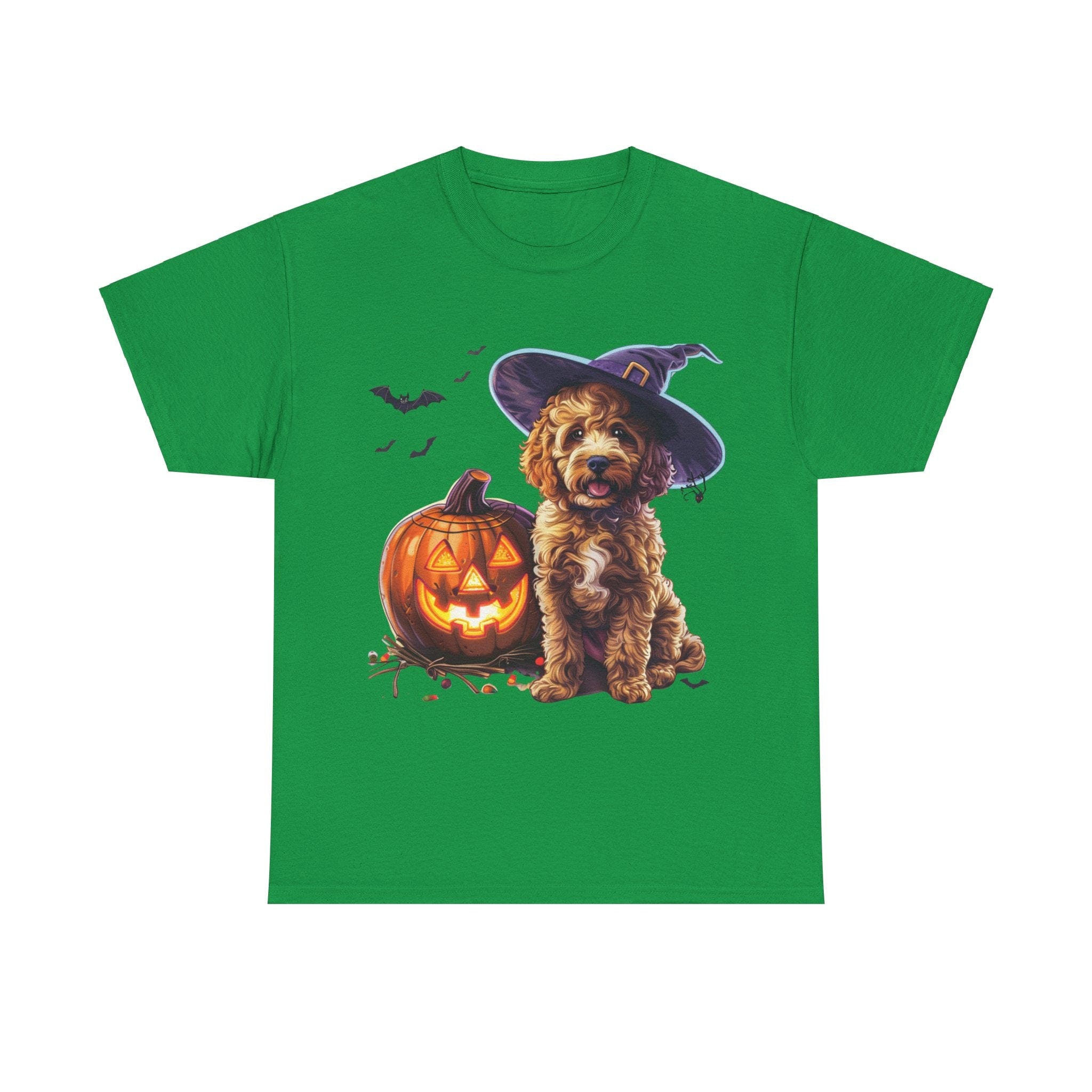 Printify T-Shirt Irish Green / S Halloween Cockapoo Witch Hat & Glowing Pumpkin Unisex Cotton Tee