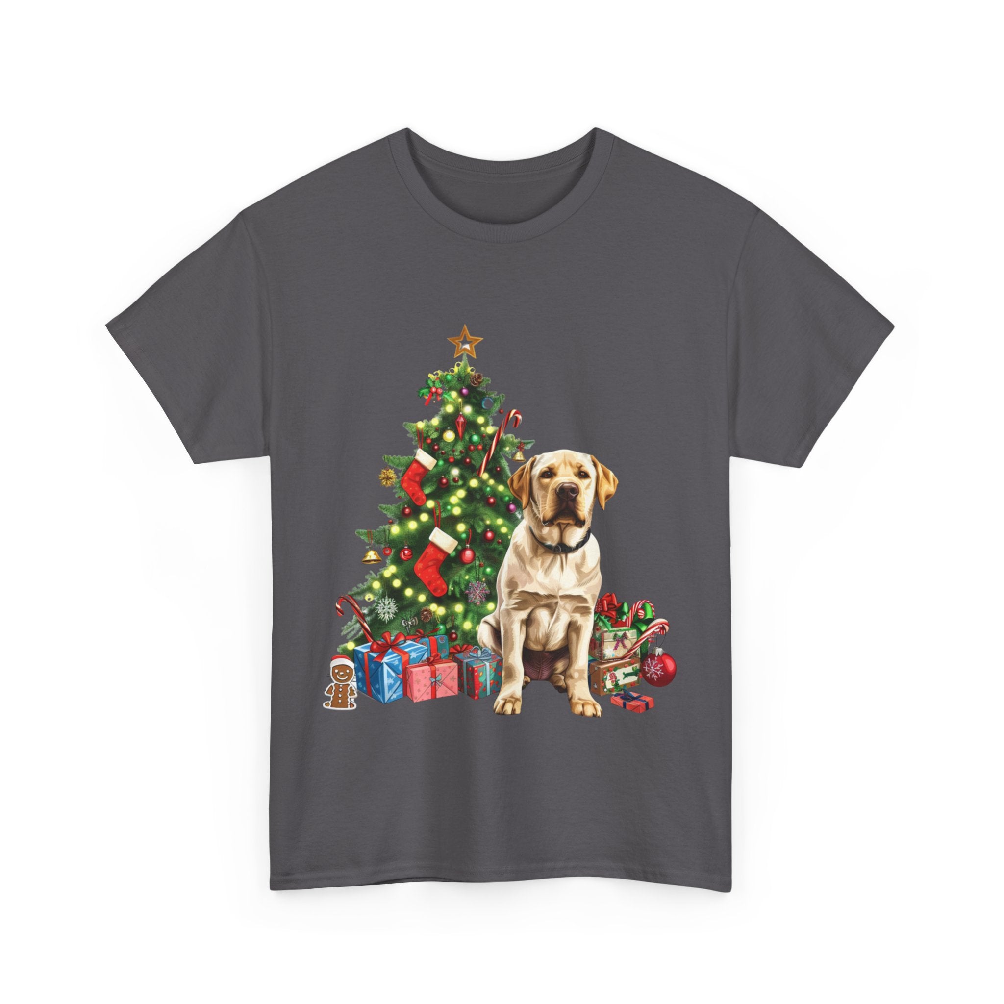 Printify T-Shirt Labrador with Christmas Tree and Presents – Festive Holiday Dog Art