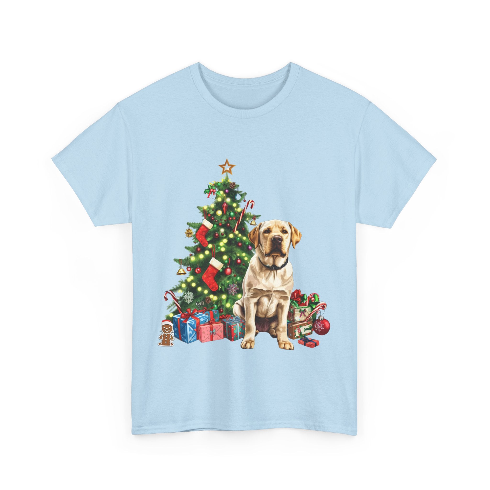 Printify T-Shirt Labrador with Christmas Tree and Presents – Festive Holiday Dog Art