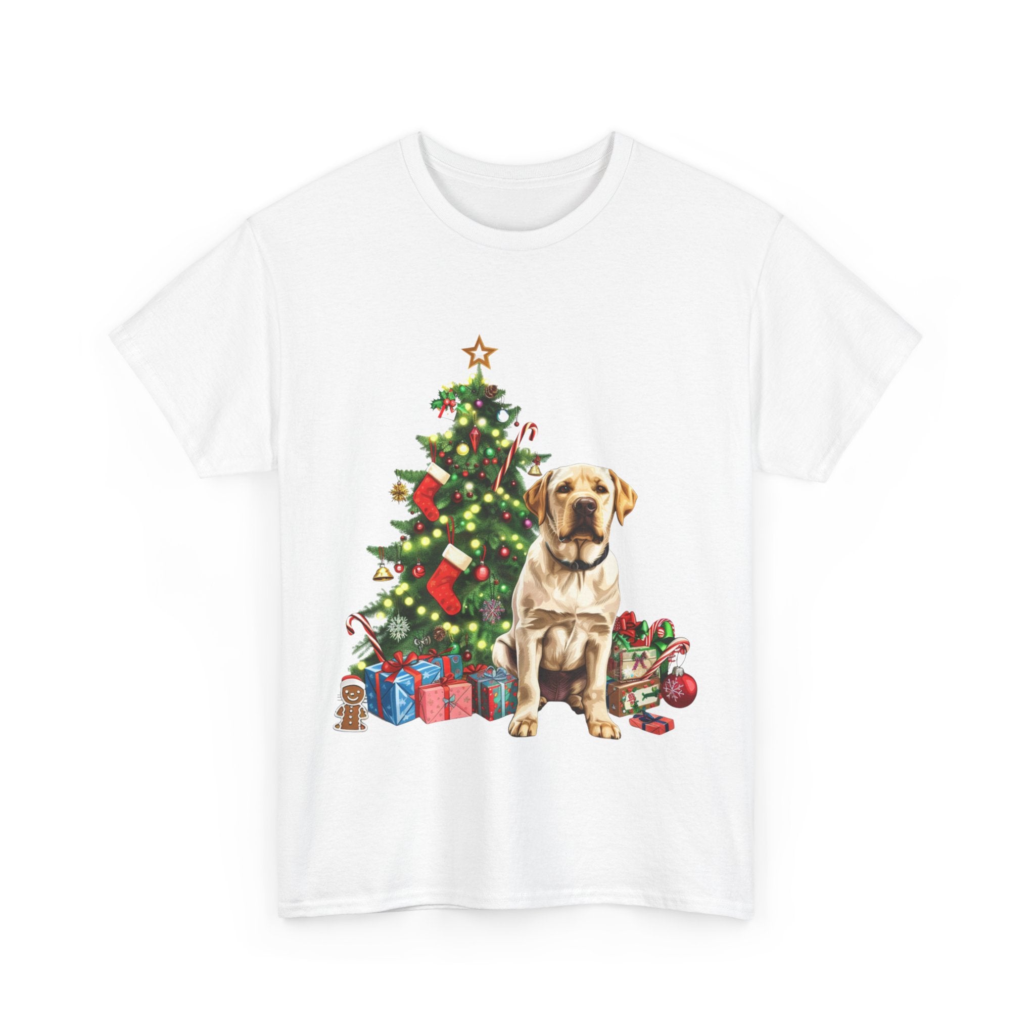 Printify T-Shirt Labrador with Christmas Tree and Presents – Festive Holiday Dog Art