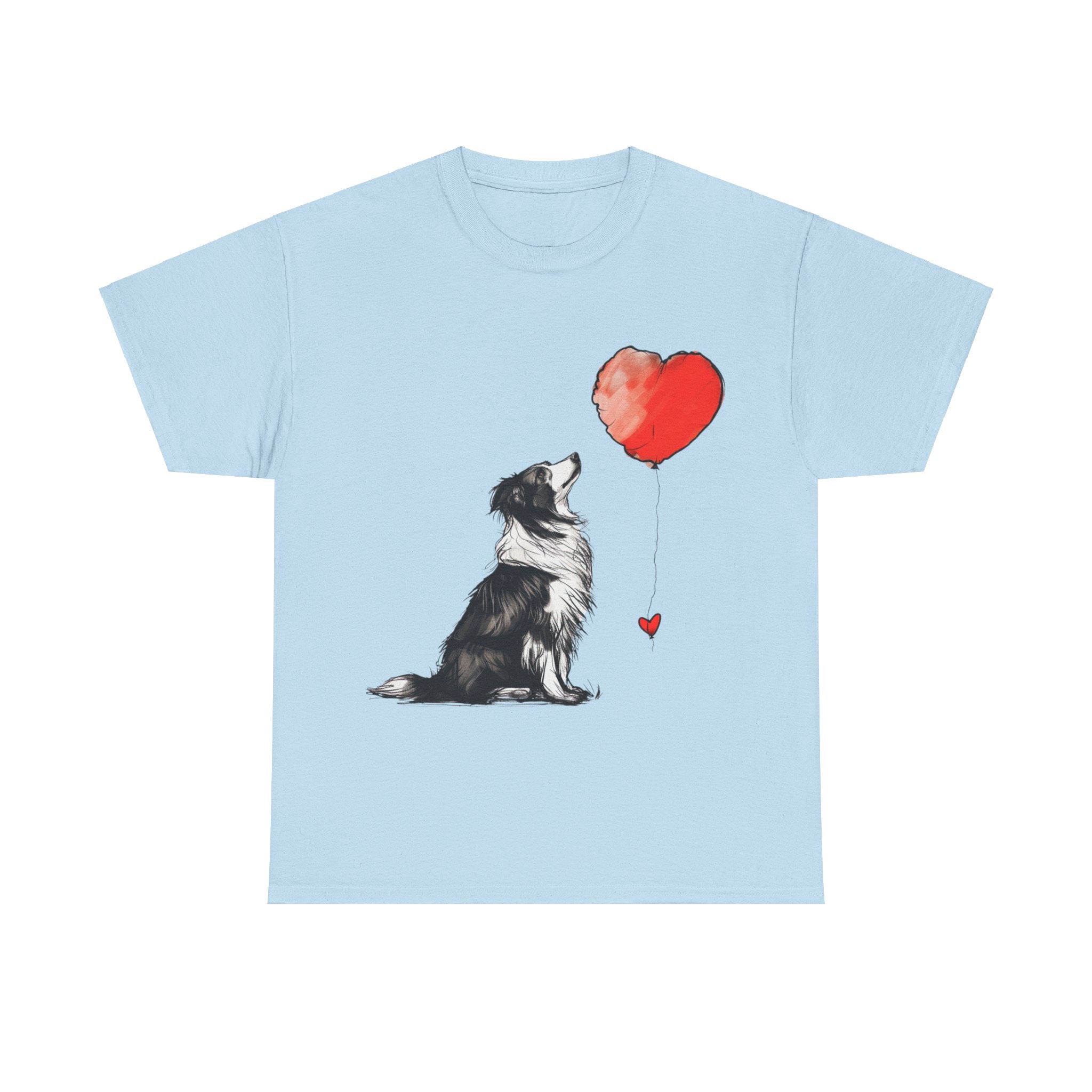 Printify T-Shirt Light Blue / S Adorable Border Collie with Heart Balloon T-Shirt – Perfect for Dog Lovers