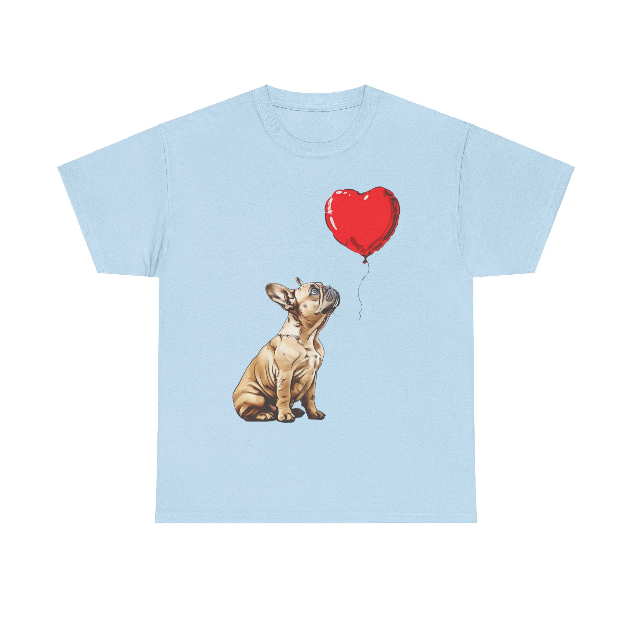 Printify T-Shirt Light Blue / S Adorable French Bulldog with Heart Balloon T-Shirt – Perfect for Dog Lovers