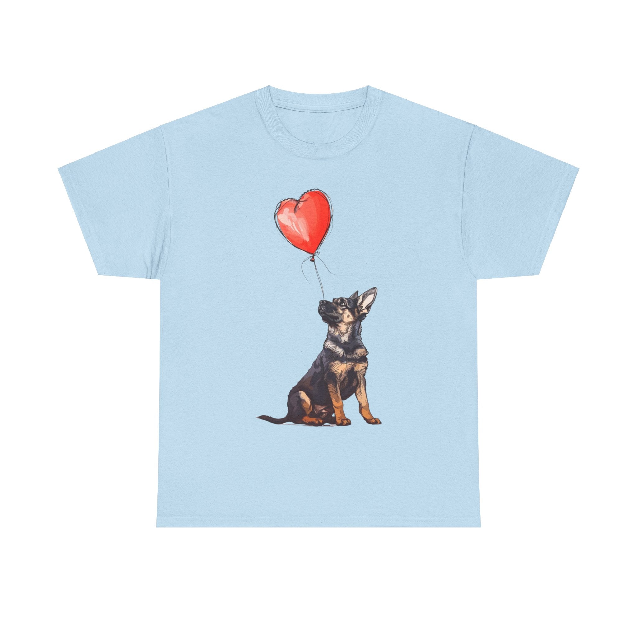 Printify T-Shirt Light Blue / S Adorable German Shepherd with Heart Balloon T-Shirt – Perfect for Dog Lovers