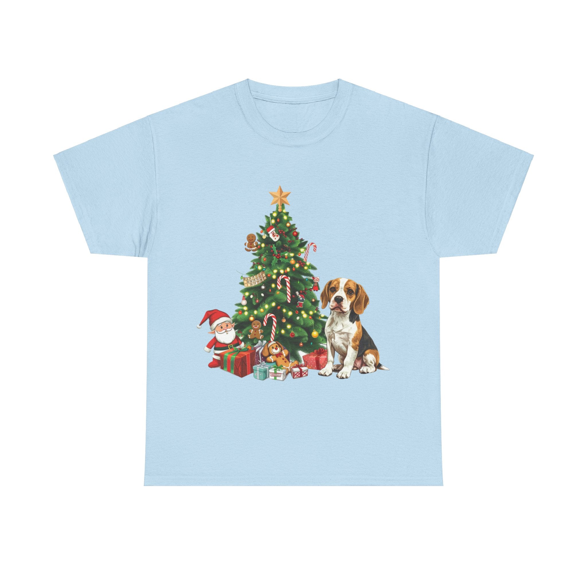 Printify T-Shirt Light Blue / S Beagle with Christmas Tree and Gifts – Festive Holiday Dog Art