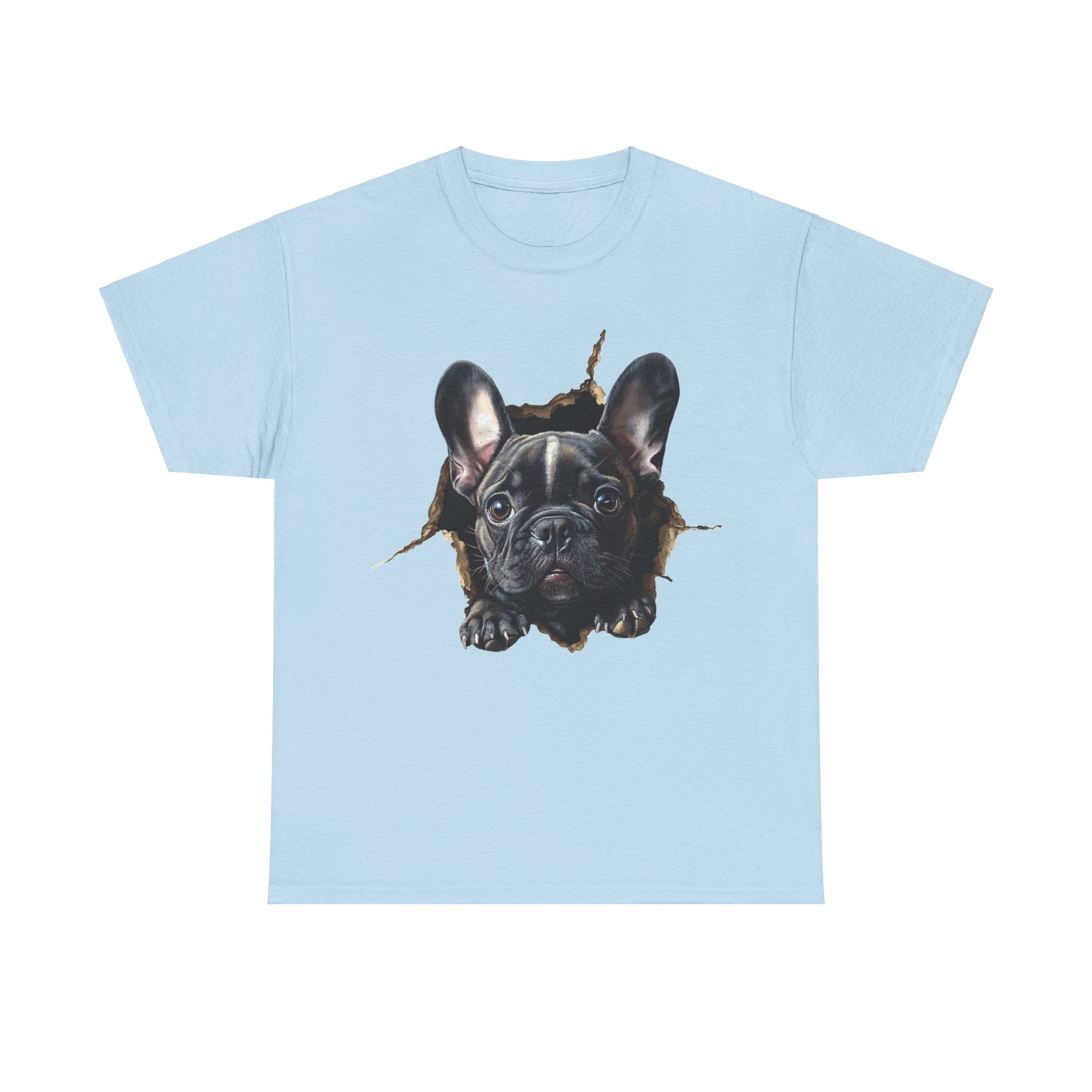 Printify T-Shirt Light Blue / S Black French Bulldog Peeking Unisex Heavy Cotton Tee