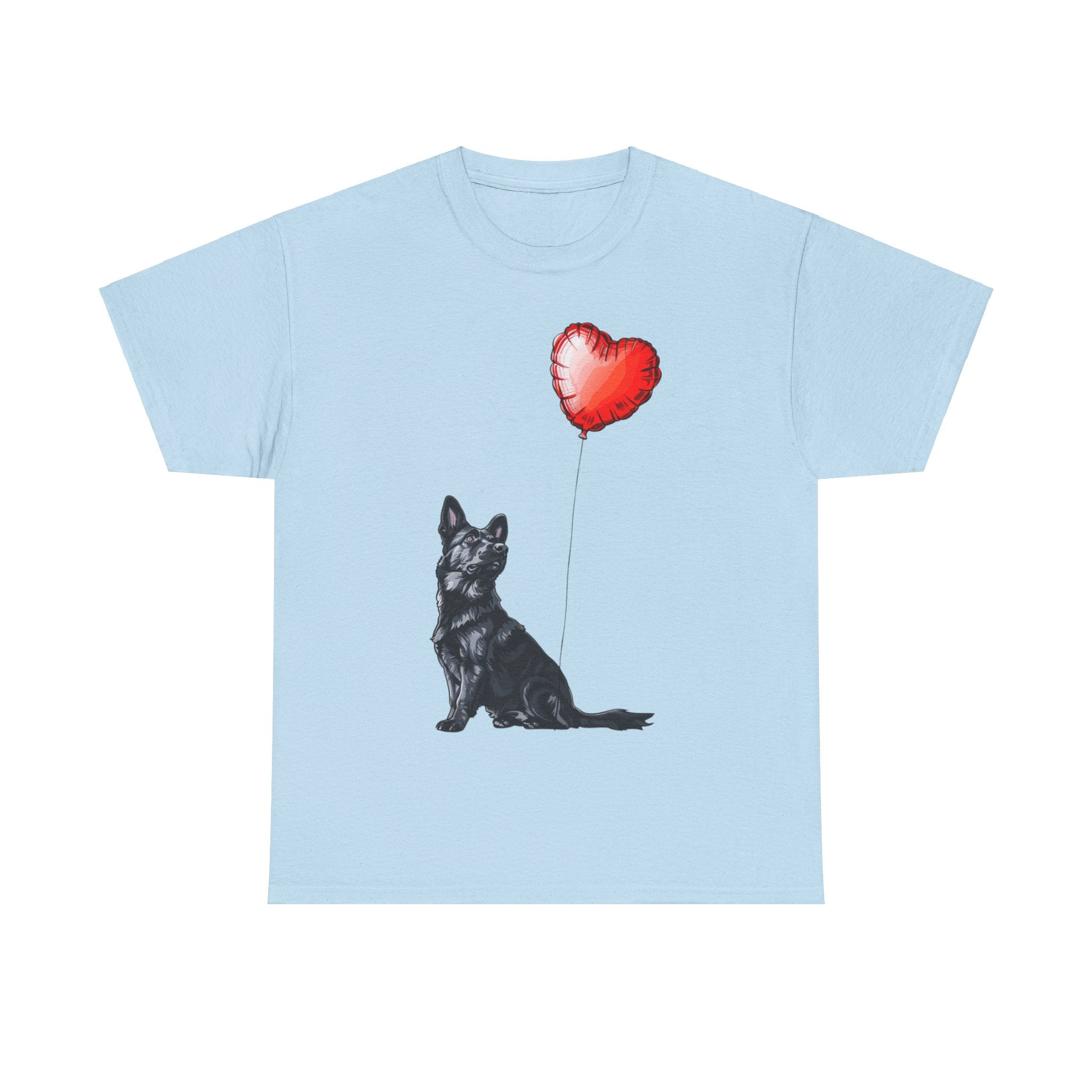 Printify T-Shirt Light Blue / S Black German Shepherd Love Balloon T-Shirt – Loyal Dog Lover's Apparel with Heart Balloon Art