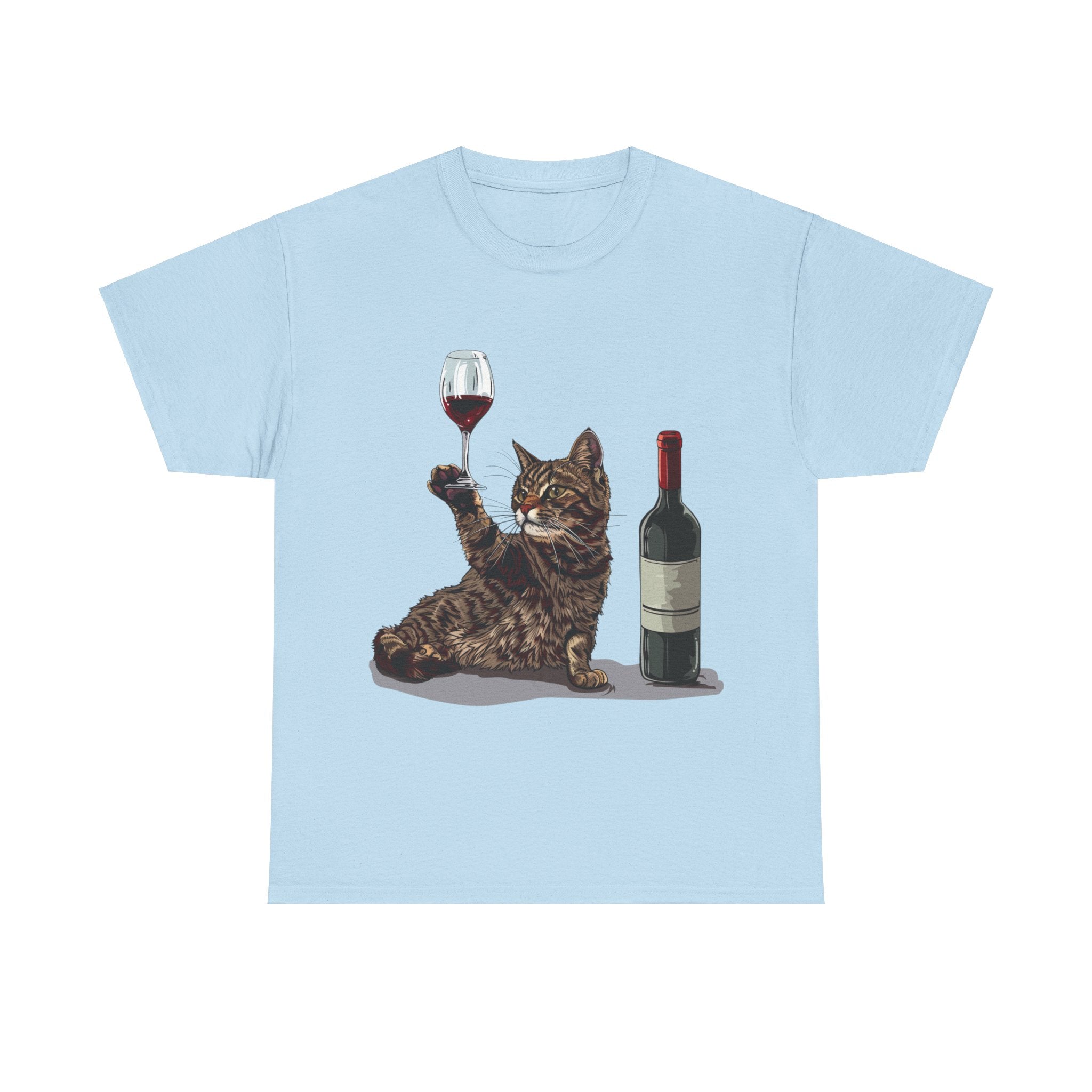 Printify T-Shirt Light Blue / S Cat Wine Enthusiast Unisex Cotton Tee