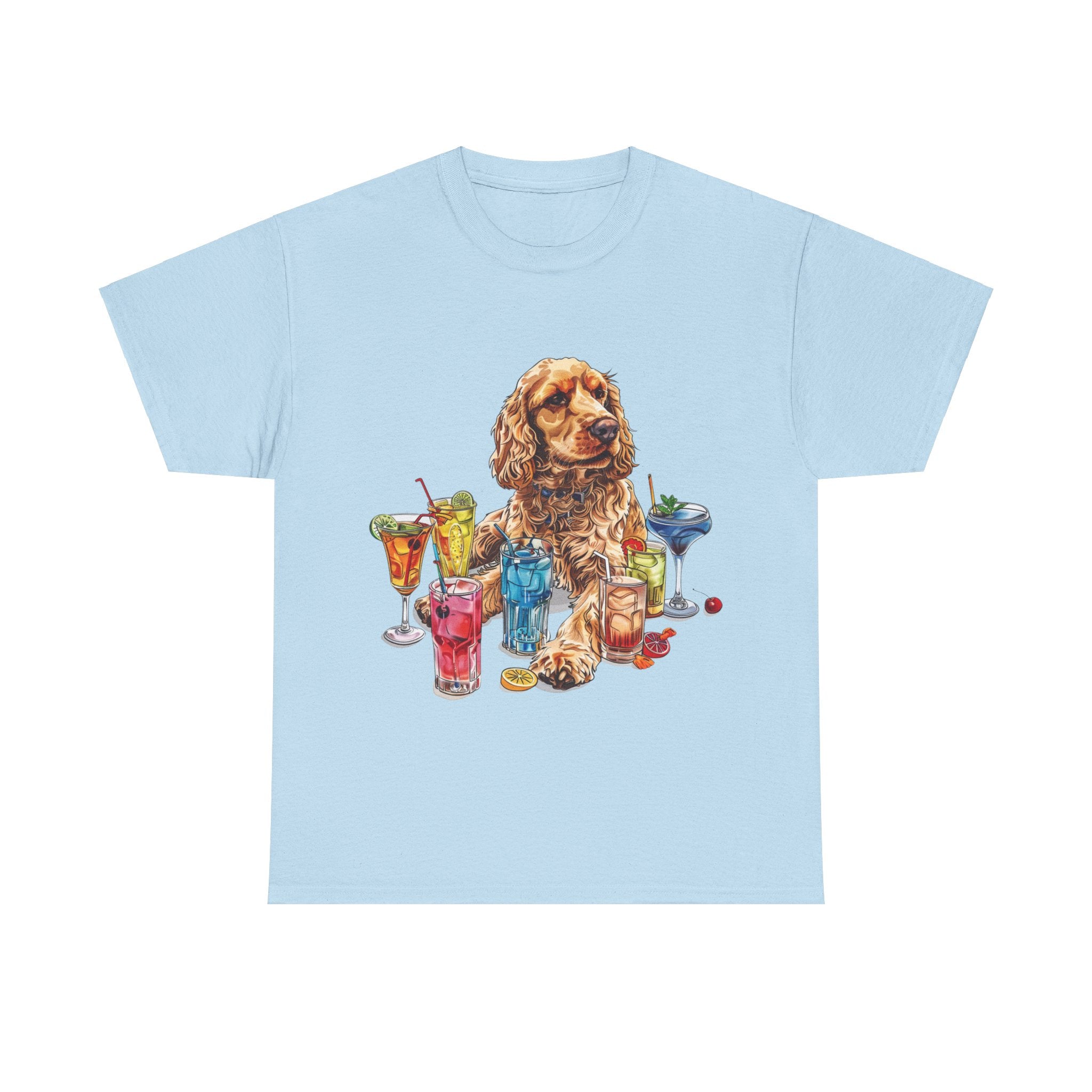 Printify T-Shirt Light Blue / S Charming Cocker Spaniel with Refreshing Cocktails – A Splash of Fun