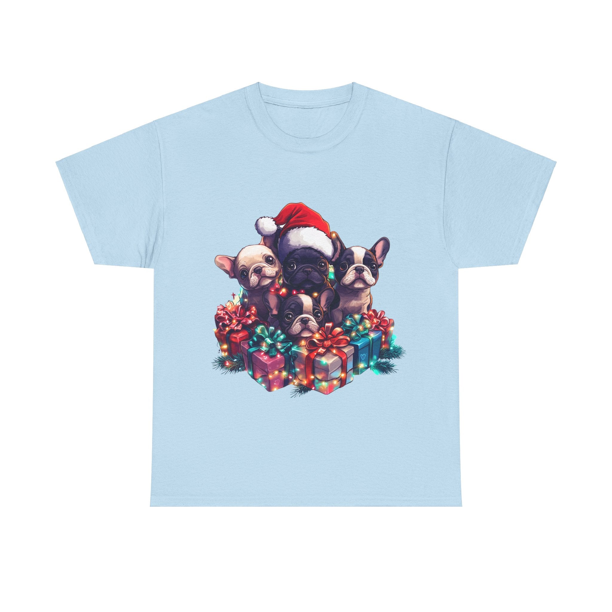 Printify T-Shirt Light Blue / S Christmas French Bulldog Gift Box Unisex Heavy Cotton Tee